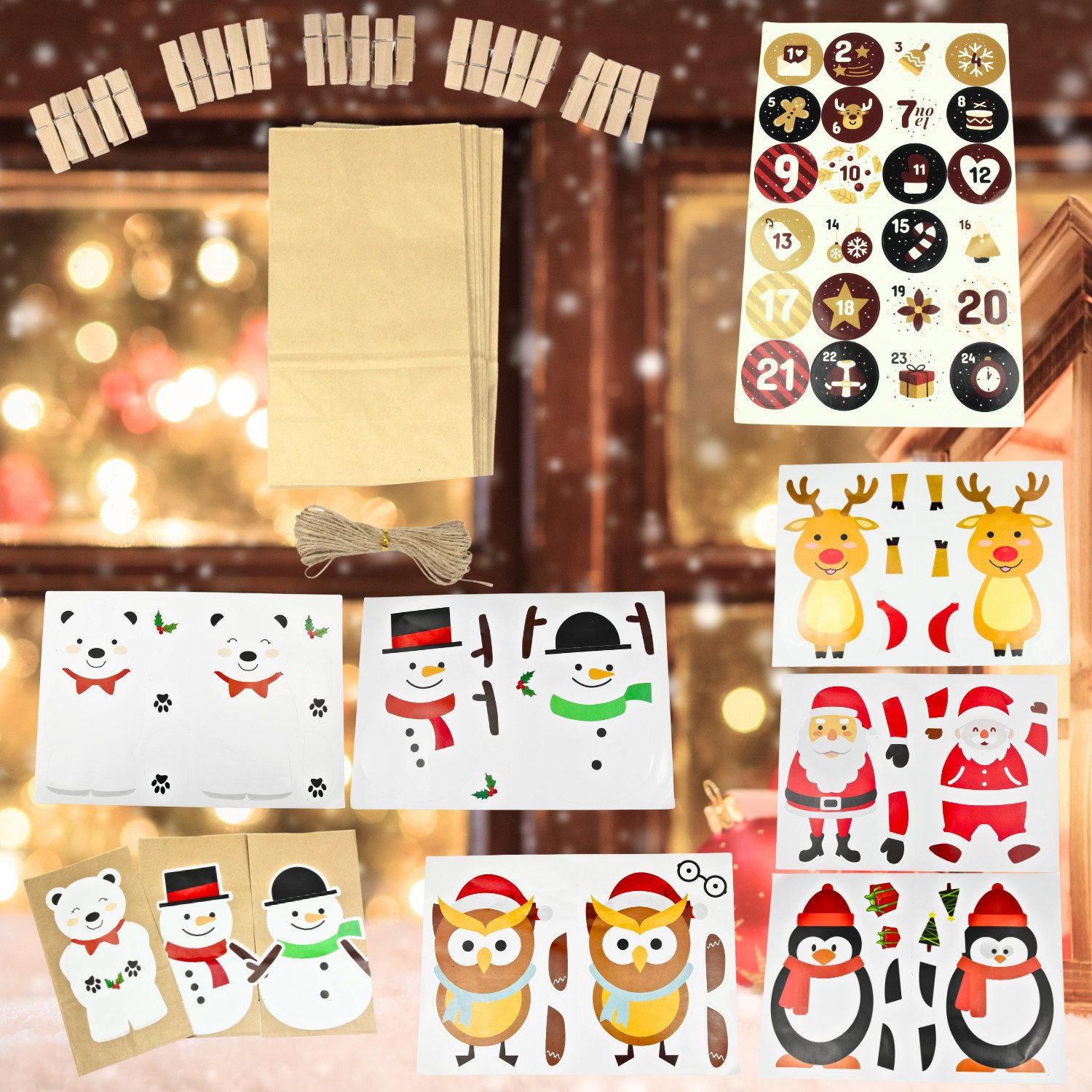 Fomax DIY-Adventskalender zum Befüllen, Komplettes SET mit Papiertüten, Klammern und Stickern, Weihnachtskalender selber machen, wiederverwendbar – Bild 4 von 5