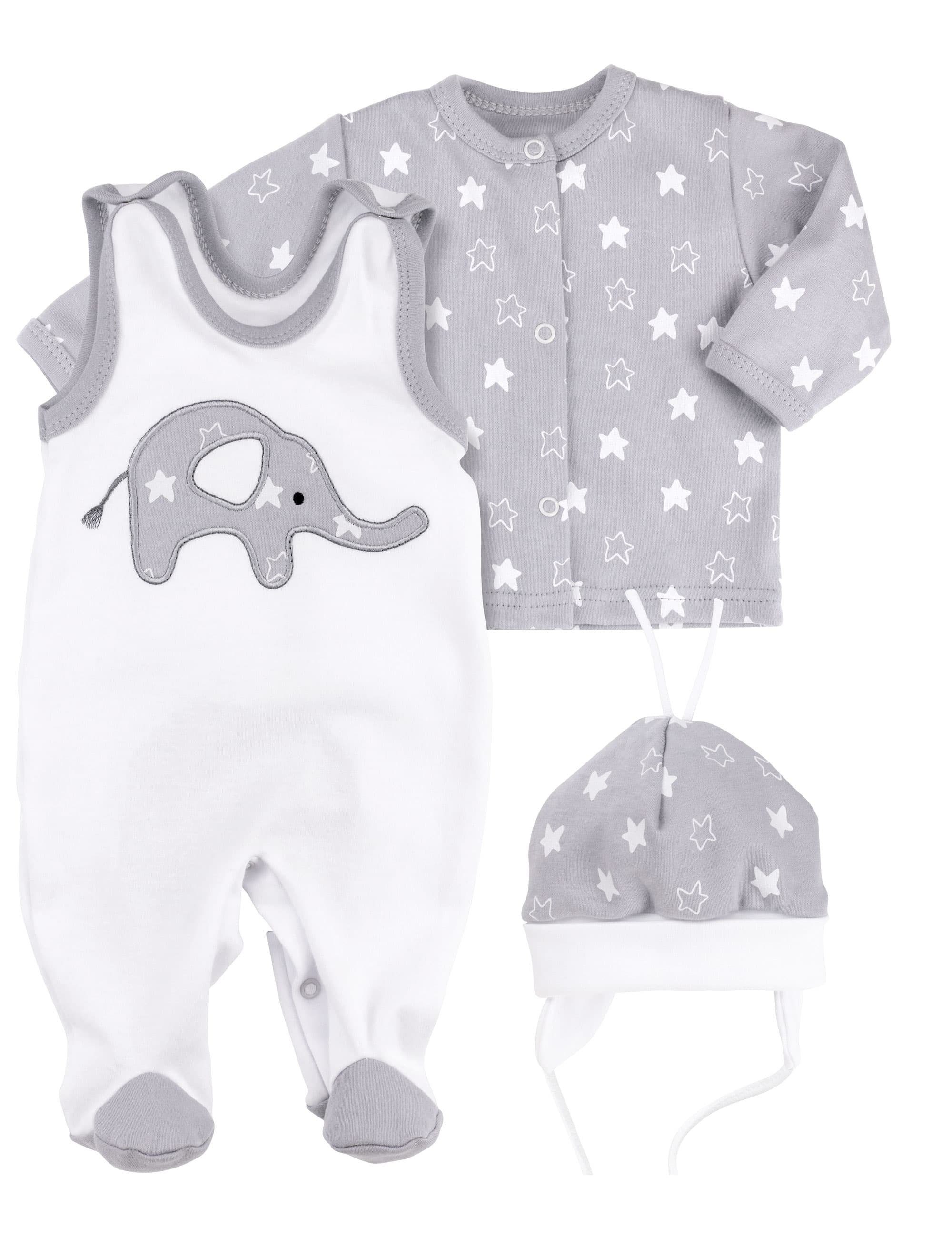 Set Strampler Elefant (Set, Baby Sterne Shirt, 1-tlg., Sweets Strampler) Mütze,
