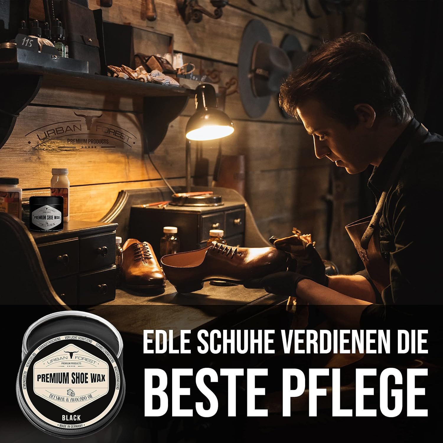 URBAN FOREST Schuhcreme Schuhwachs Braun mit Bienenwachs & Avocado-Öl 150ml Schuhcreme