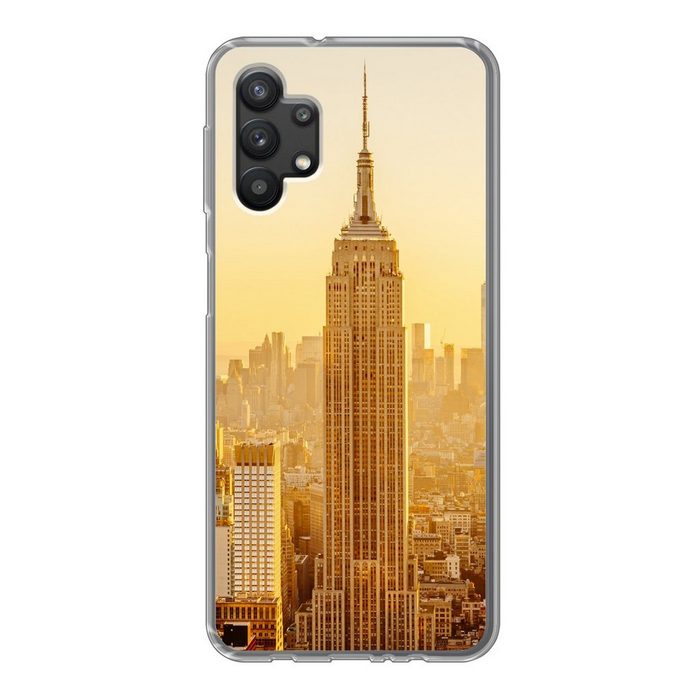 MuchoWow Handyhülle Goldener Sonnenuntergang am Empire State Building in New York Handyhülle Samsung Galaxy A32 5G Smartphone-Bumper Print Handy