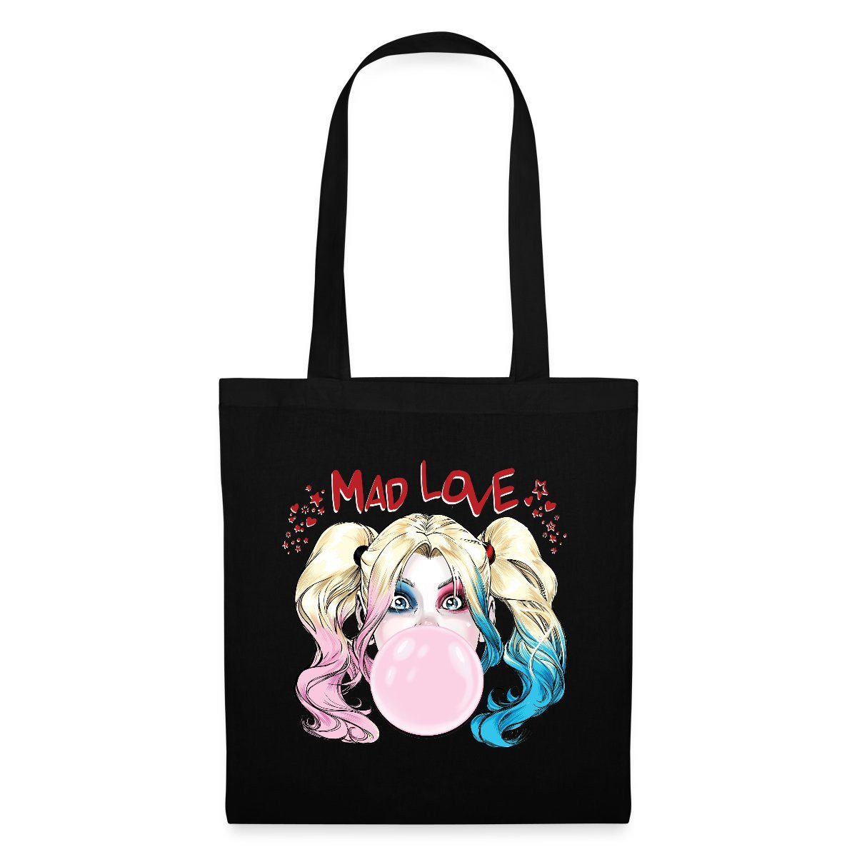 Spreadshirt Henkeltasche Harley Quinn Mad Love Bubblegum Stoffbeutel (1-tlg)