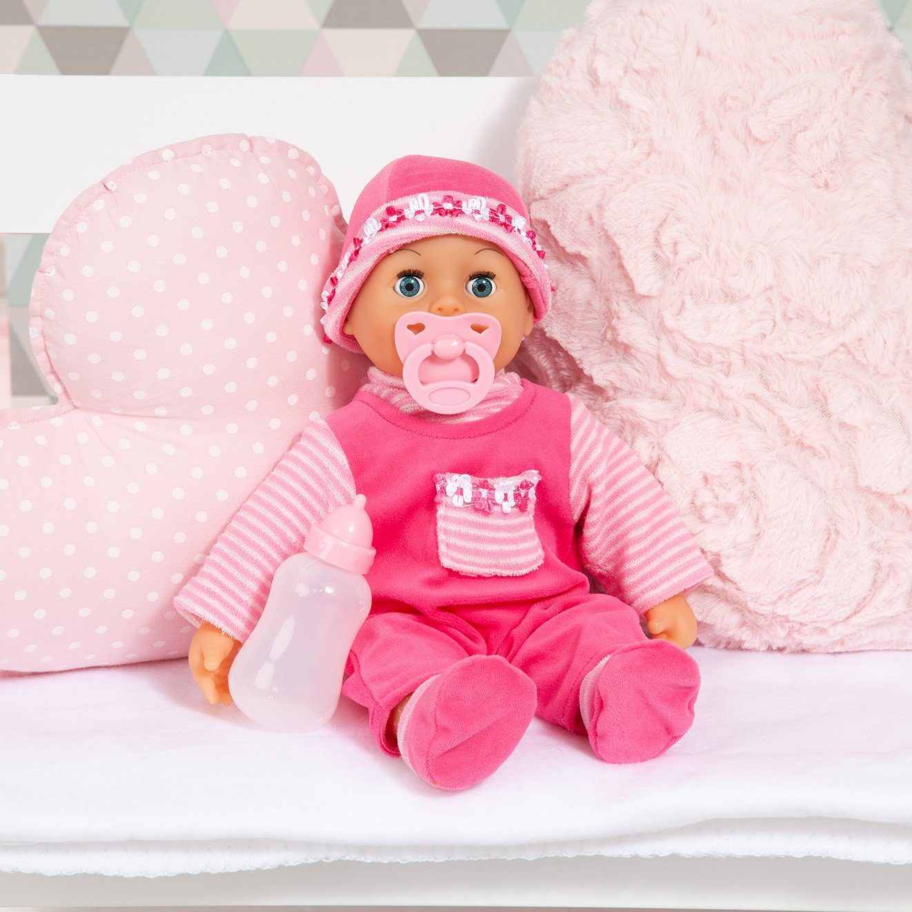 Bayer Babypuppe First Words Baby, pink (3-tlg), mit Schlafaugen und Babygeräuschen – Bild 3 von 5