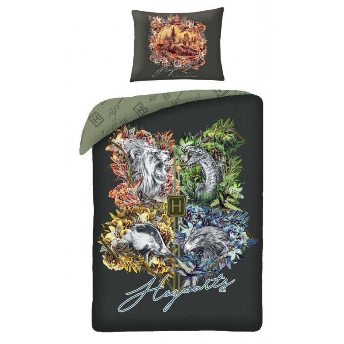 Harry Potter Bettwäsche Set Baumwolle Bettdeckenbezug 140 × 200 cm mit 70 × 90 cm Kissenbezug, 2 teilig