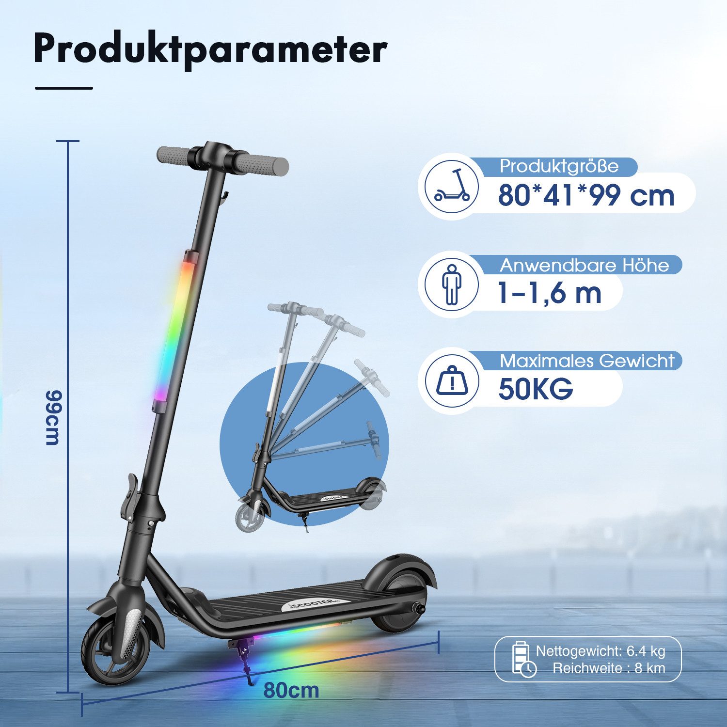 Fanttik Elektro-Kinderroller Kinder faltbarer E-Scooter mit LED-Beleuchtung günstig online kaufen