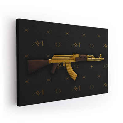 ArtMind XXL-Wandbild Goldene AK 47, Premium Wandbilder als Poster & gerahmte Leinwand in 4 Größen, Wall Art, Bild, moderne Kunst