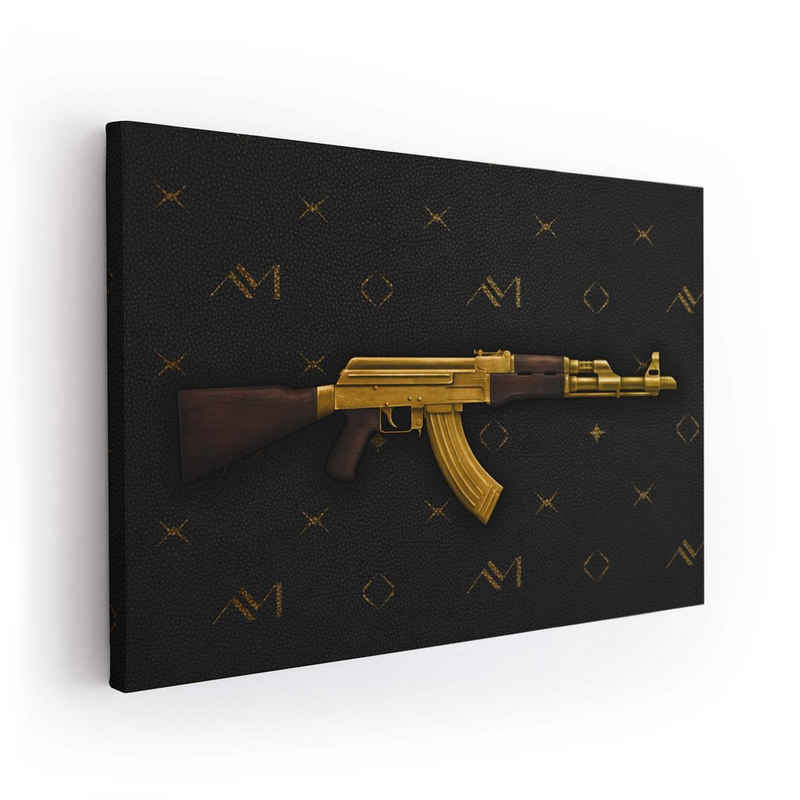 ArtMind XXL-Wandbild Goldene AK 47, Premium Wandbilder als Poster & gerahmte Leinwand in 4 Größen, Wall Art, Bild, moderne Kunst