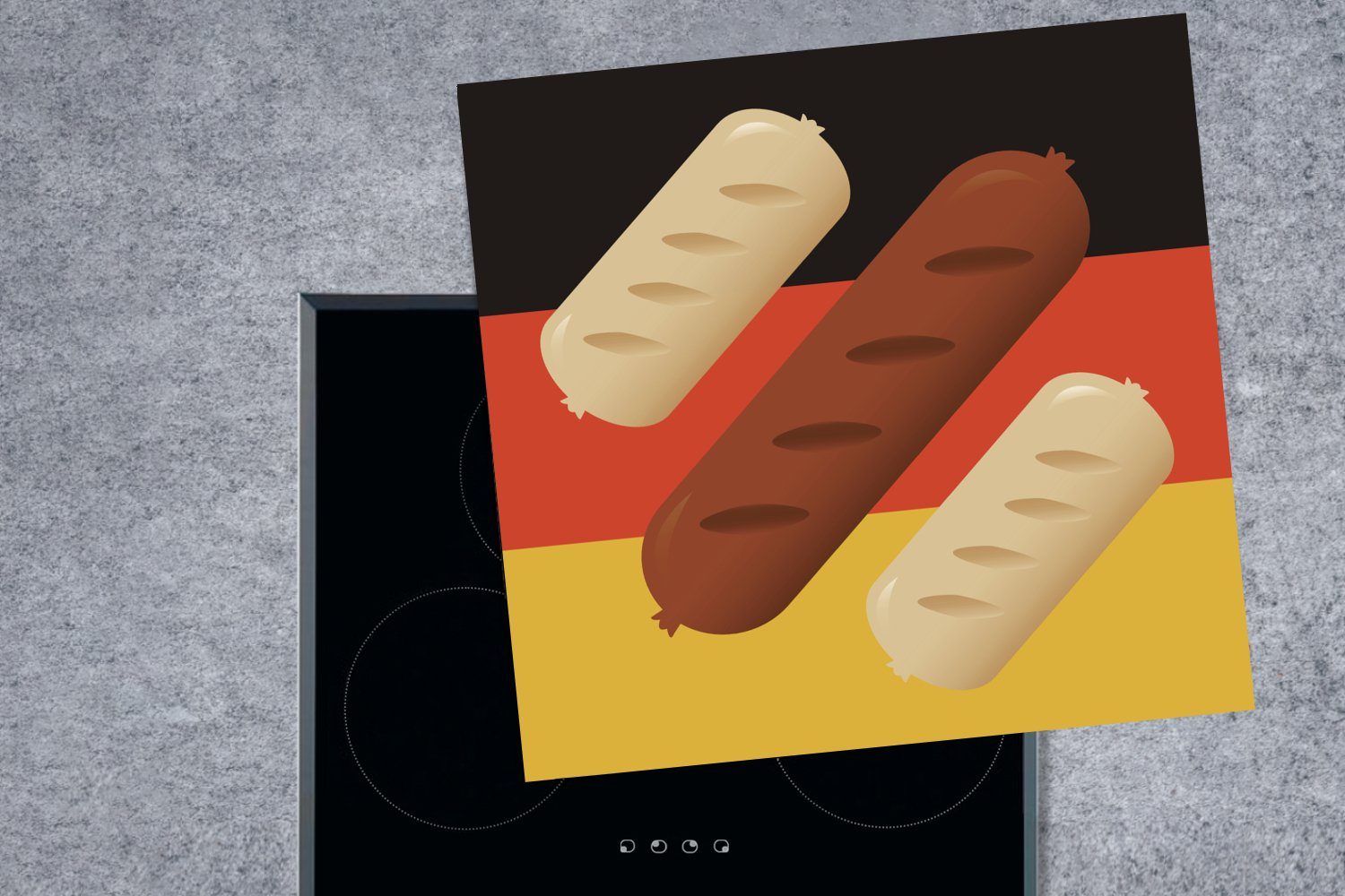 MuchoWow Herdblende-/Abdeckplatte Illustration von Vinyl, auf (1 Flagge, cm, Arbeitsplatte drei Bratwürsten der deutschen für 78x78 Ceranfeldabdeckung, tlg), küche