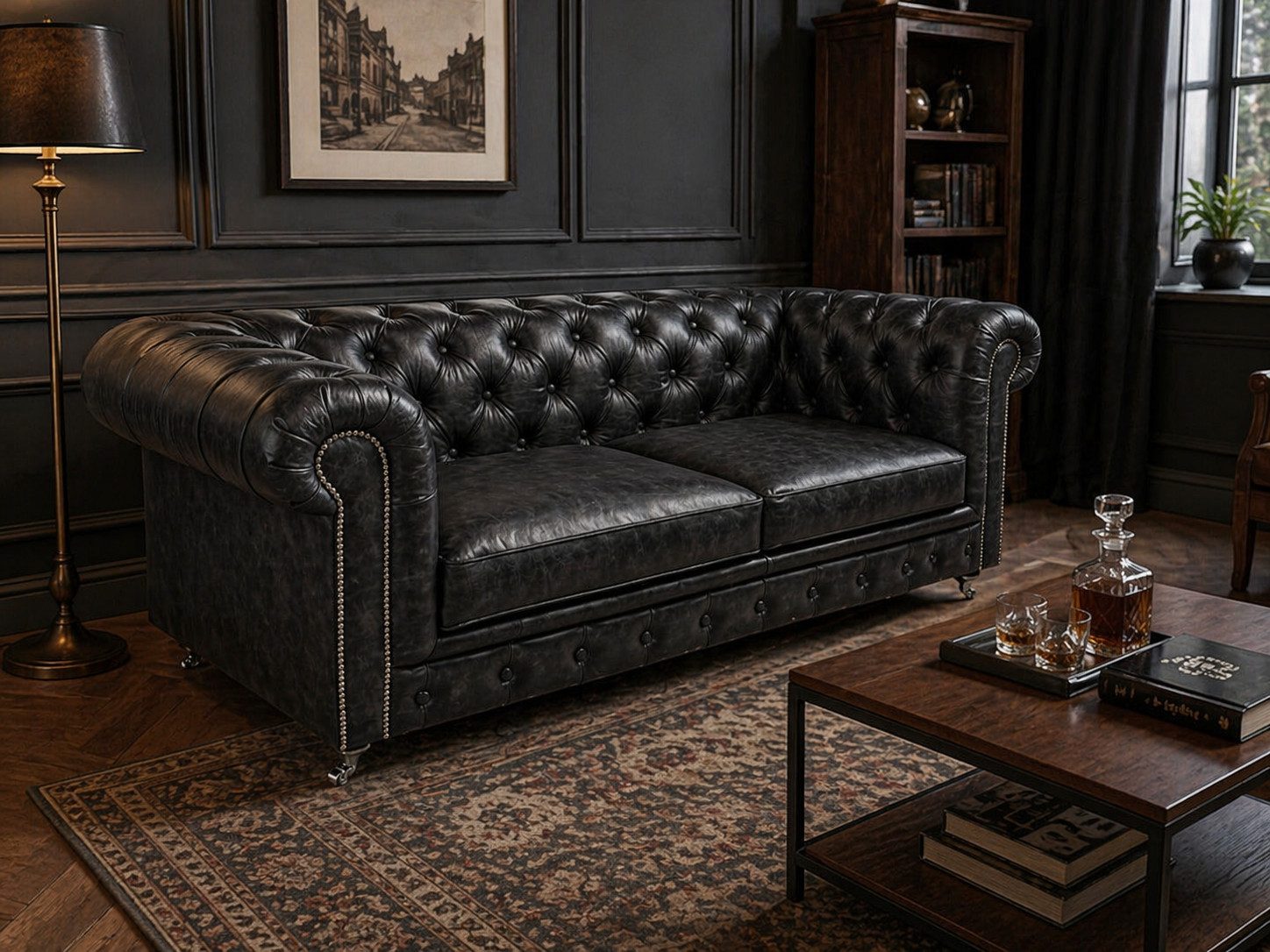 JVmoebel Chesterfield-Sofa Elegantes Vintage Leder Design mit Knopfheftung Schwarz Sofort, Made in Europa