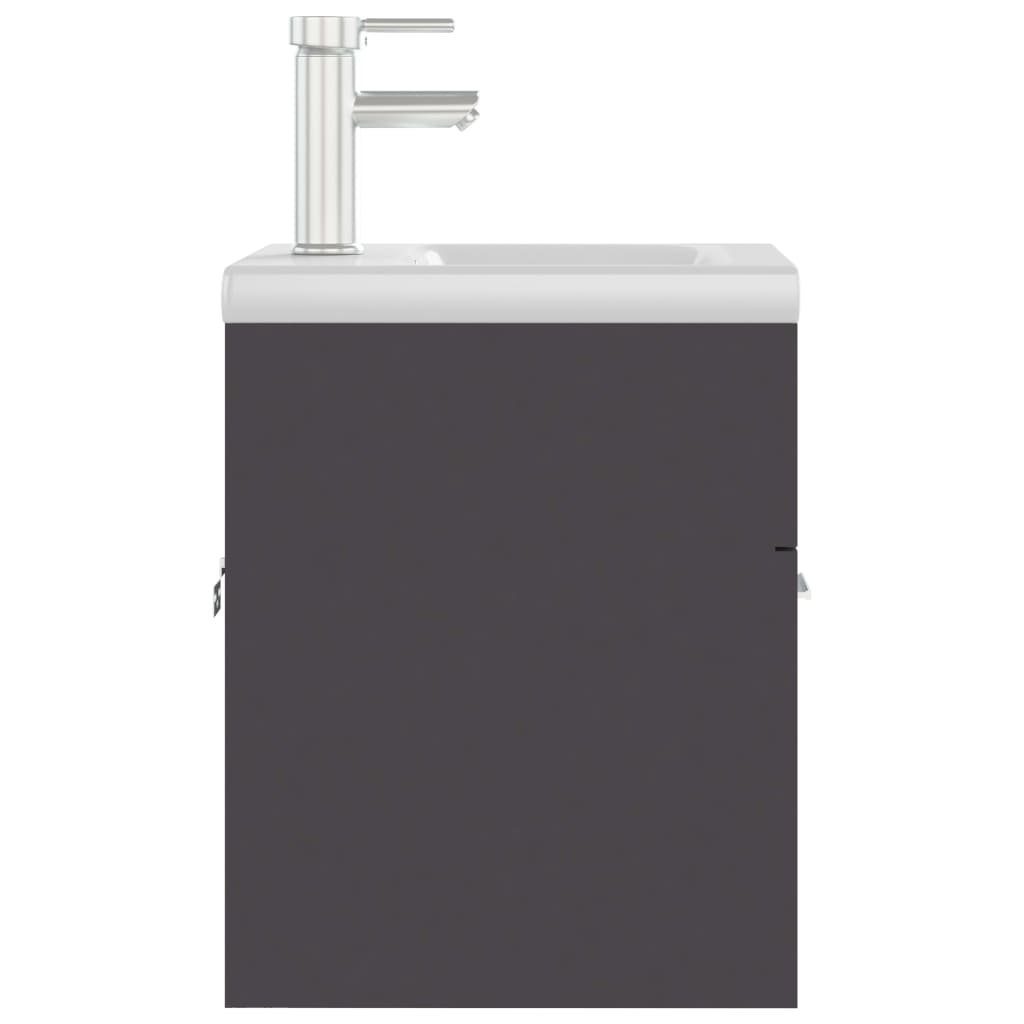 vidaXL Einbaubecken Badezimmerspiegelschrank Holzwerkstoff Grau (1-St) mit Waschbeckenunterschrank
