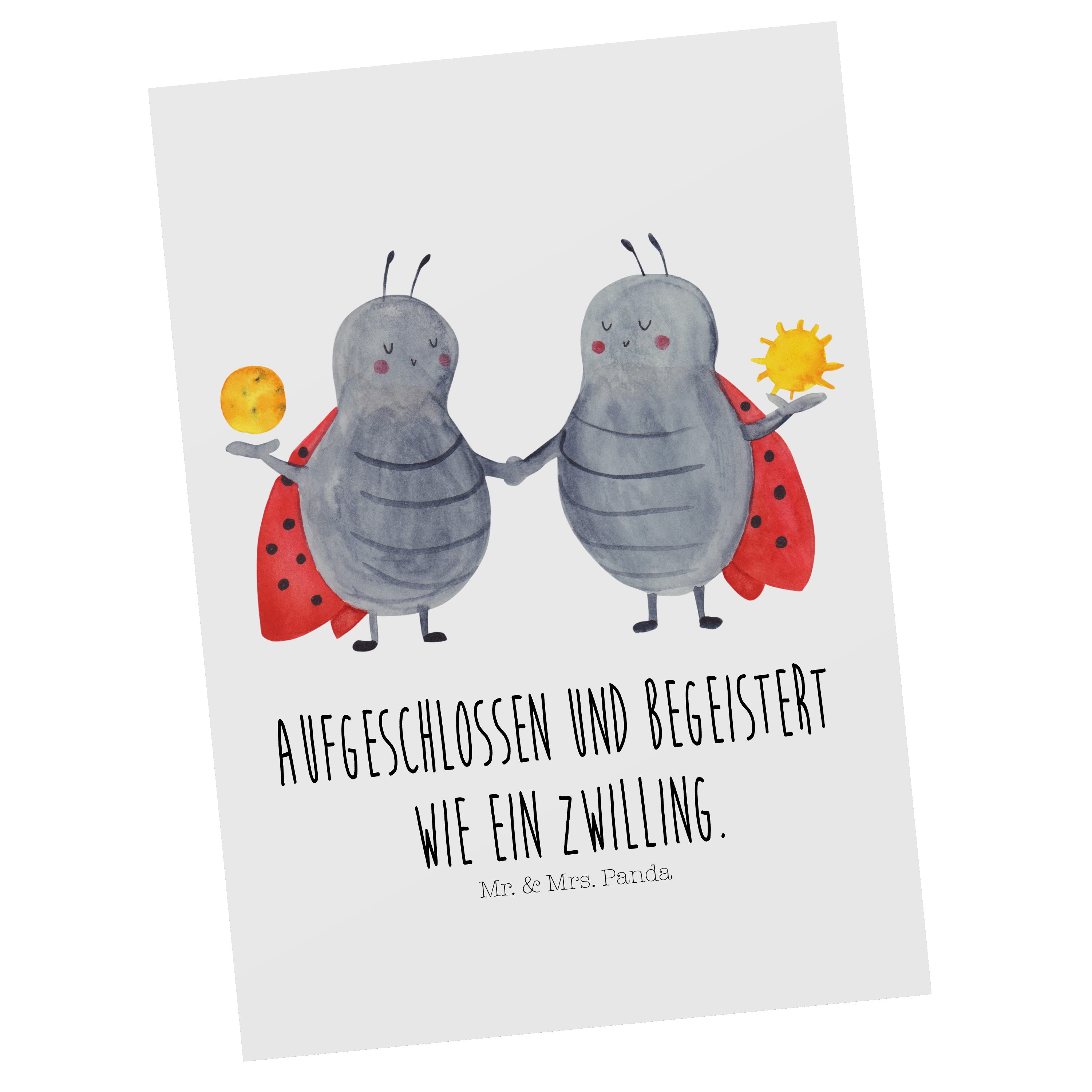 Mr. & Mrs. Panda Postkarte Sternzeichen Zwilling - Weiß - Geschenk, Grußkarte, Dankeskarte, Ansi