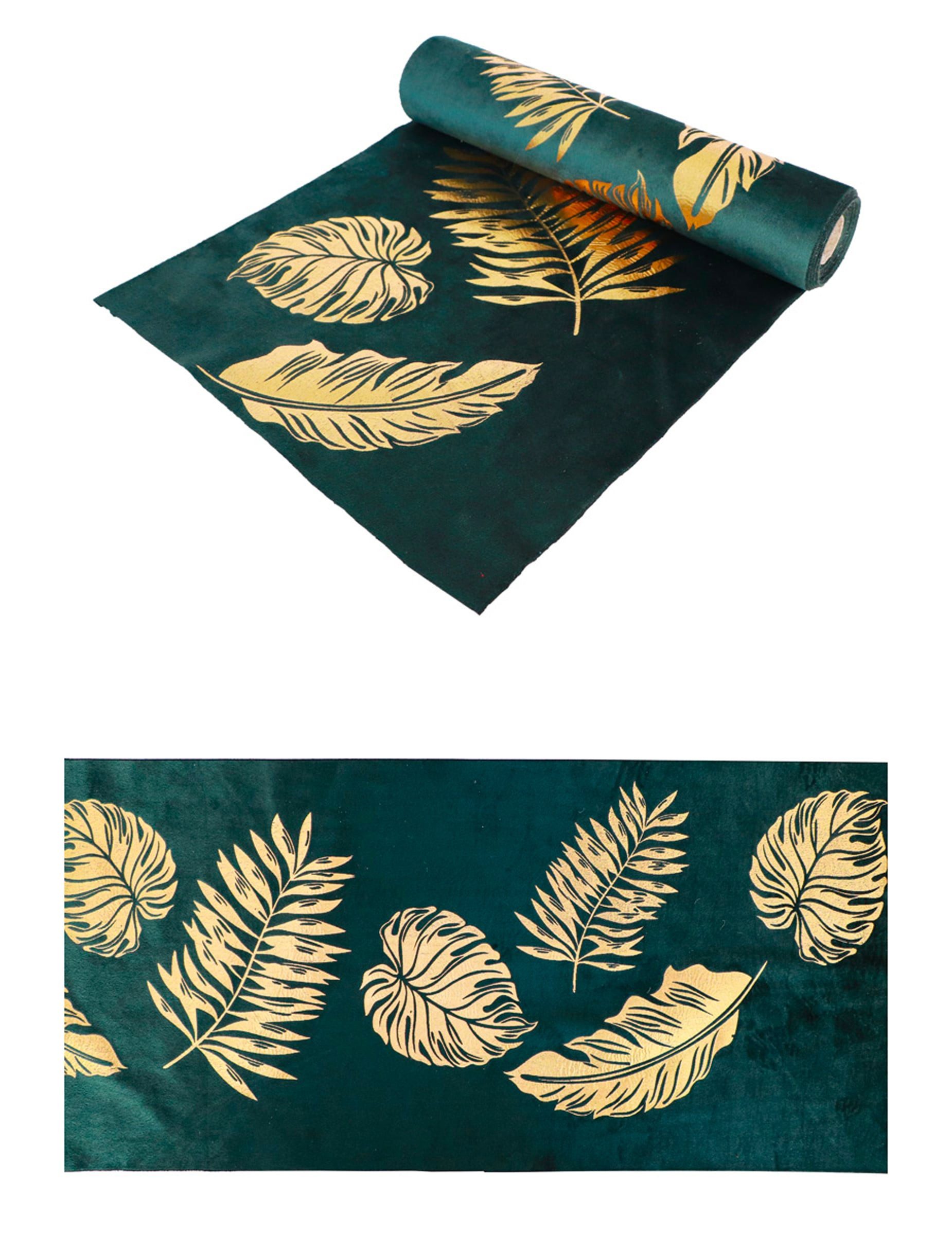 CHAKS Kostüm Samt Tischläufer Grün Gold 28 cm x 3 m