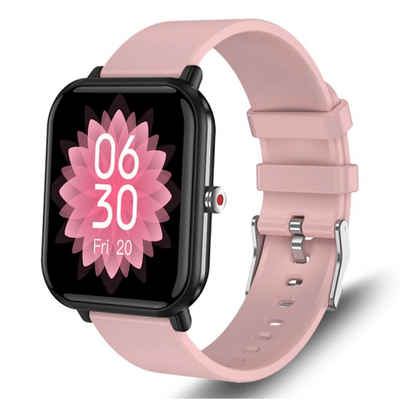 TPFNet SW15 mit Silikon Armband - individuelles Display Smartwatch (Android), EKG Armbanduhr mit Körpertemperatur Erkennung, Musiksteuerung, Schrittzähler, Kalorien, Social Media etc., Rosa
