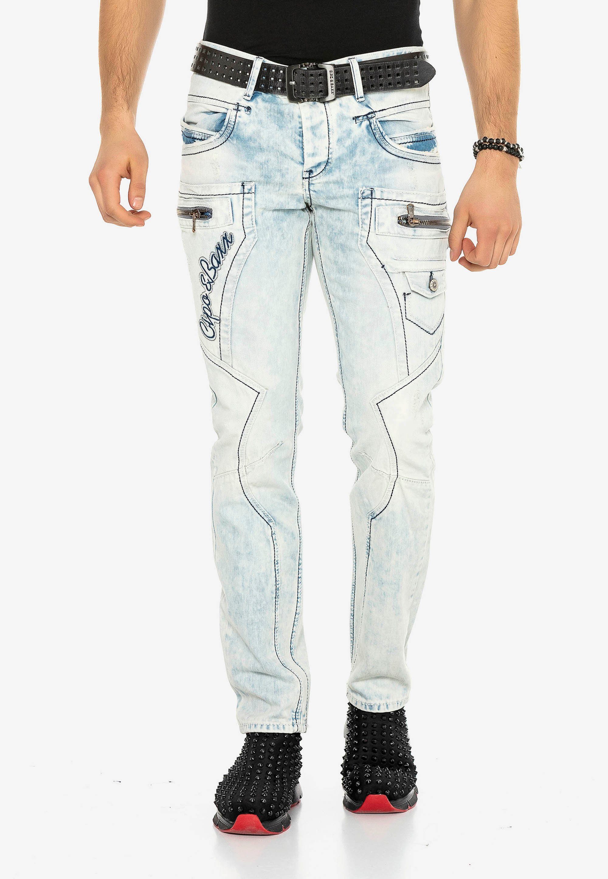 Baxx bestickten Straight Jeans Fit Nähten in & Bequeme mit Cipo