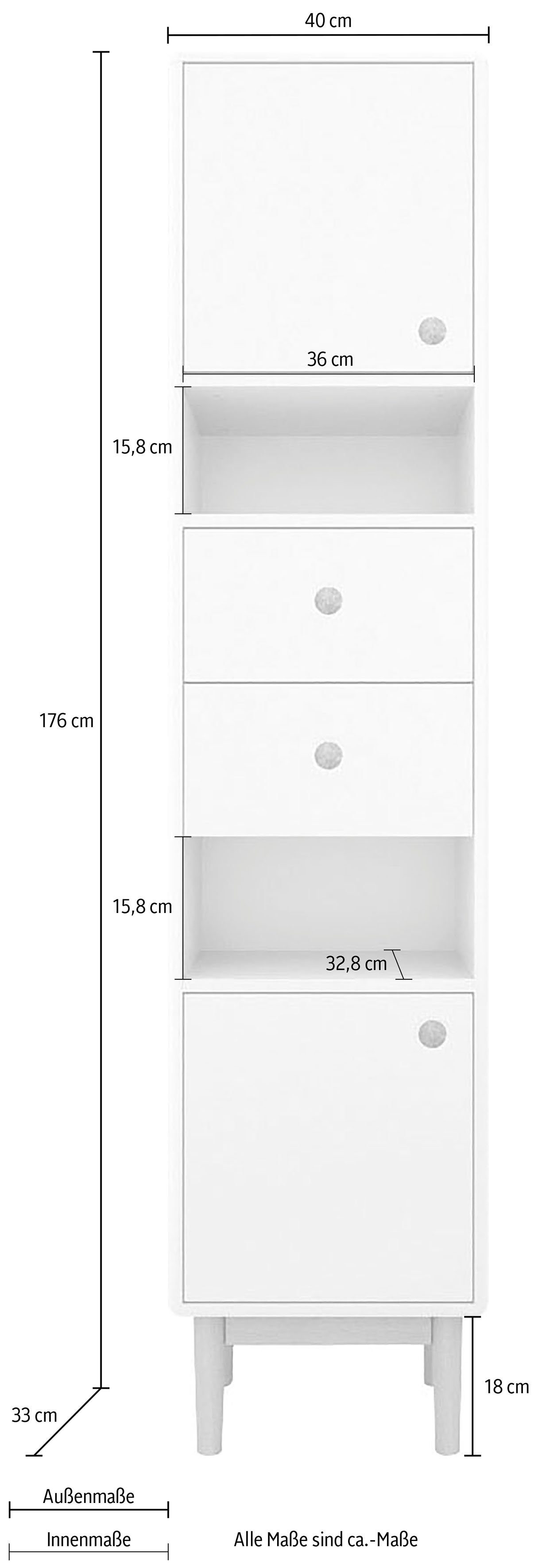 TOM TAILOR HOME Hochschrank COLOR cm BATH mit 2 white Türen Push-to-Open,Füße 2 40 brilliant mit Breite & Schubladen, Eiche