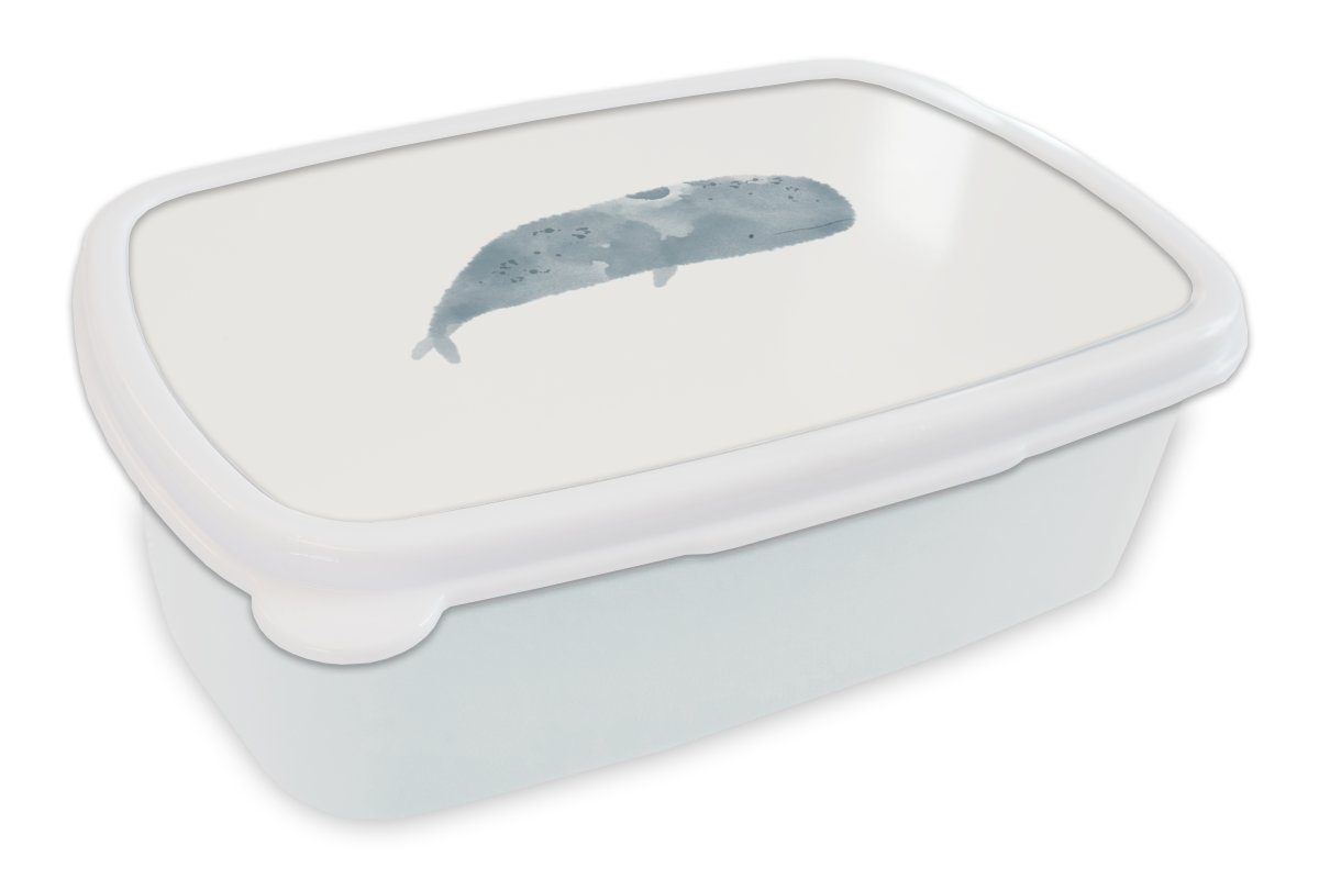 MuchoWow Lunchbox Pottwal - Tiere - Aquarell - Illustration, Kunststoff, (2-tlg), Brotbox für Kinder und Erwachsene, Brotdose, für Jungs und Mädchen weiß