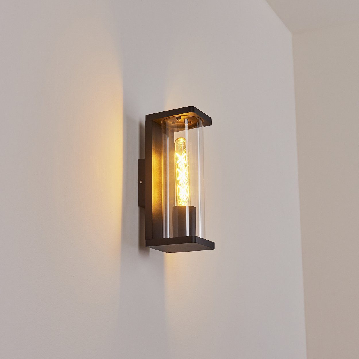 x Außen-Wandleuchte cm, in Wandlampe Höhe für cm, Ø E27 hofstein 28 moderne aus Leuchtmittel, IP54, ohne Schwarz/Klar, Metall/Kunststoff Außenlampe 1 außen, 9