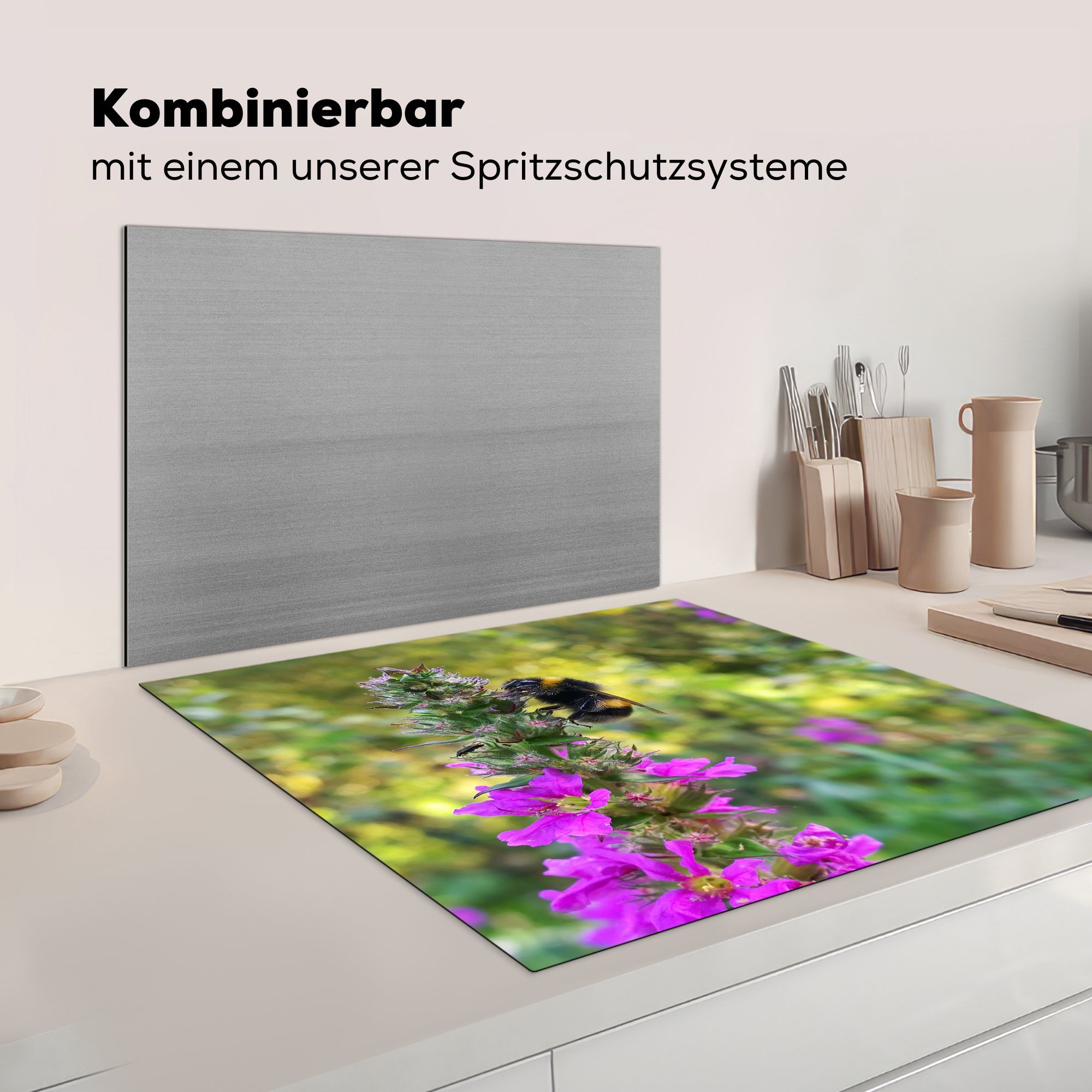 cm, Ceranfeldabdeckung, Hummel Arbeitsplatte MuchoWow 78x78 (1 inmitten für der küche Herdblende-/Abdeckplatte Vinyl, tlg), Wildblumen,