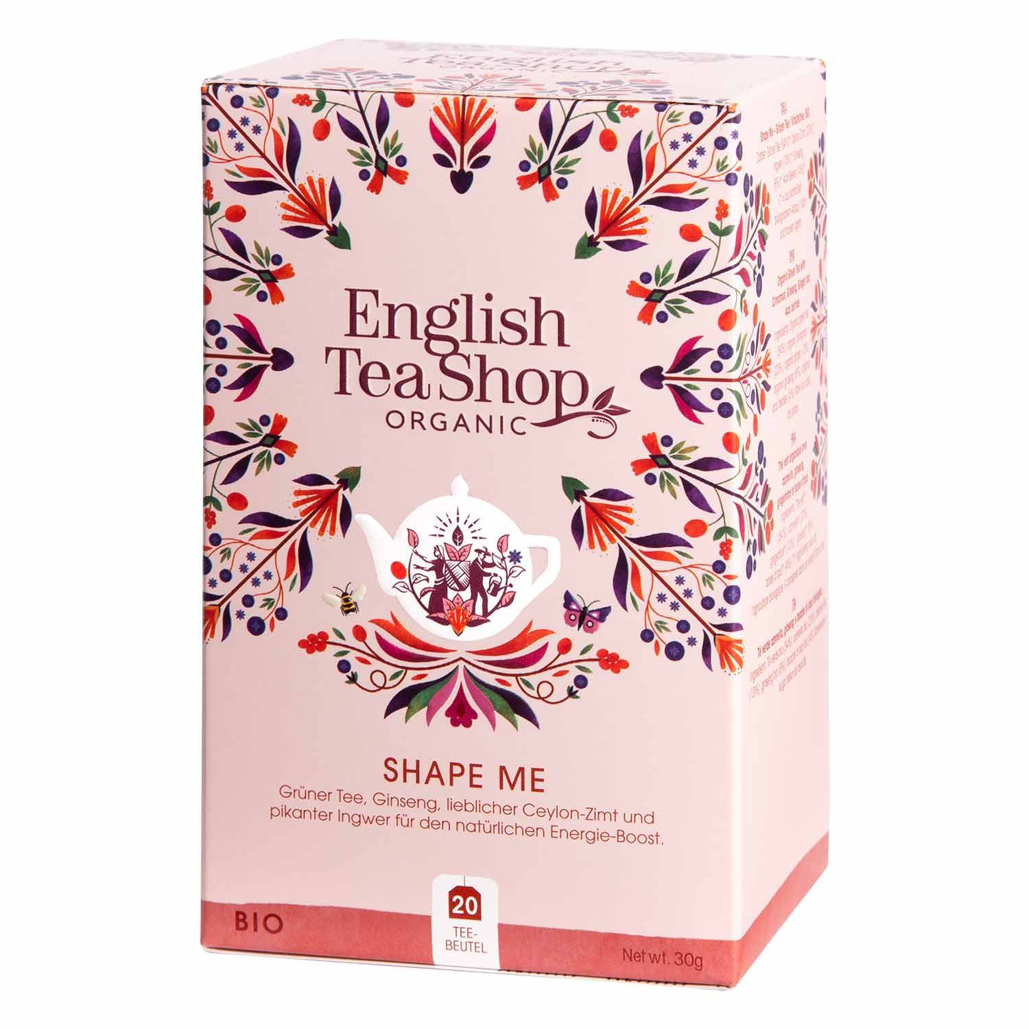 English Tea Shop Tee Shape Me, BIO Wellness-Tee, 20 Teebeutel, Natürlicher Energie-Boost mit Grüntee, Ginseng, Ceylon-Zimt & Ingwer.