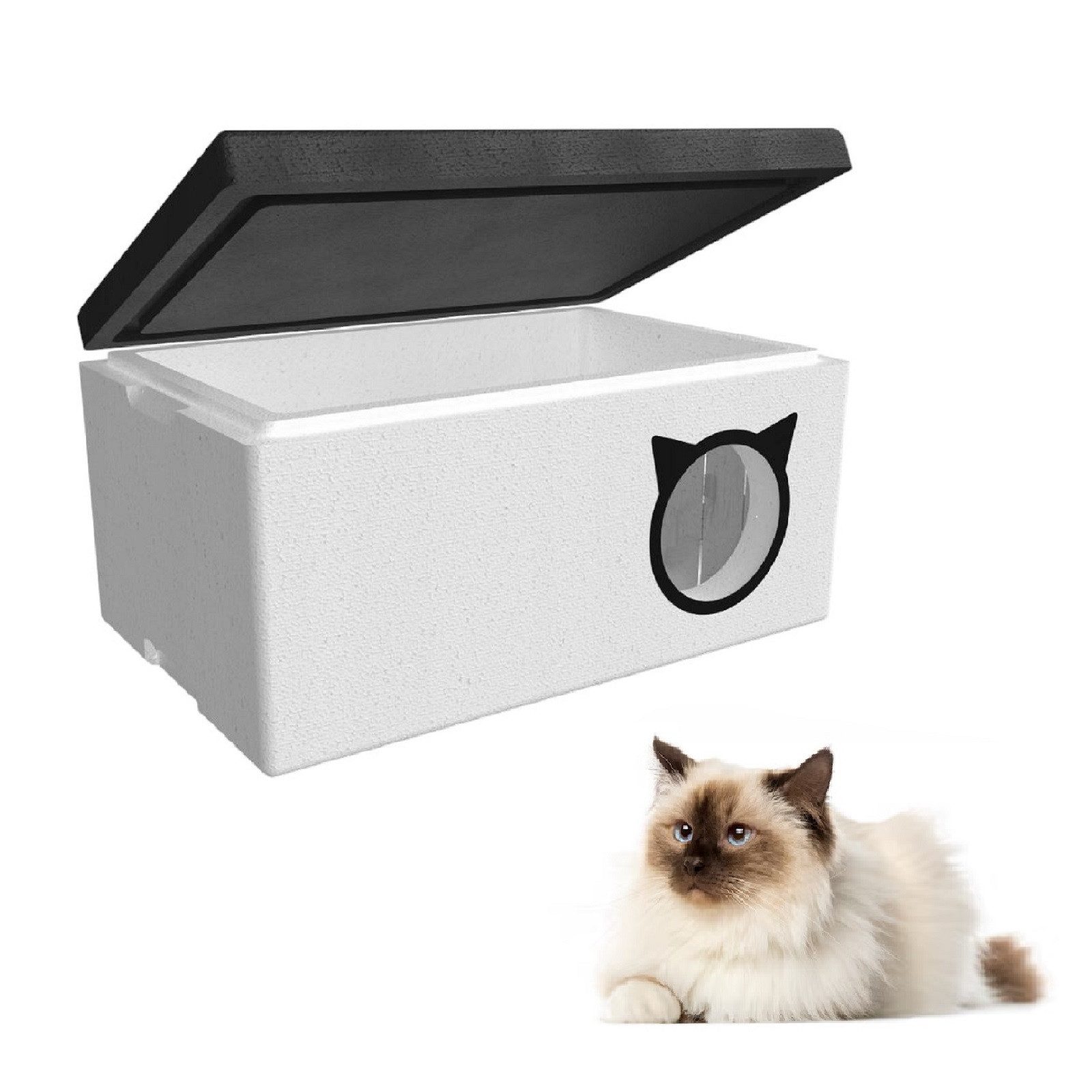 QLS Tierhaus Styropor Katzenhaus 58x38 cm, Wetterfest mit Vorhang Outdoor T günstig online kaufen