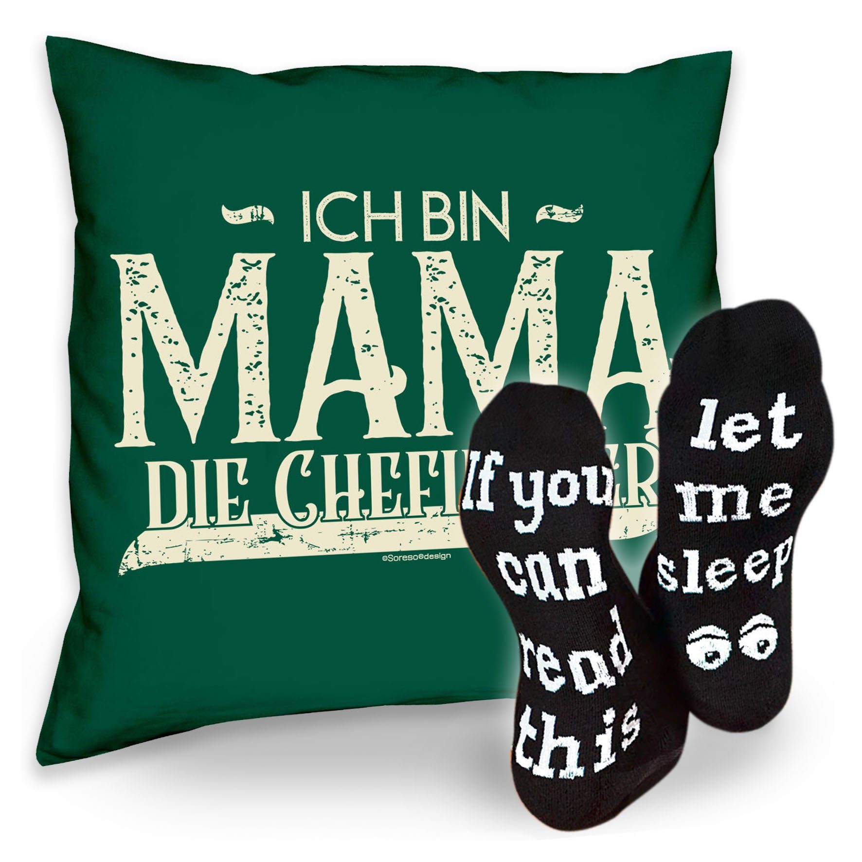 die Mama Ich Sprüche Geschenk hier Geburstag Chefin Kissen bin dunkelgrün Dekokissen Socken Soreso® Weihnachten Sleep, & Muttertag