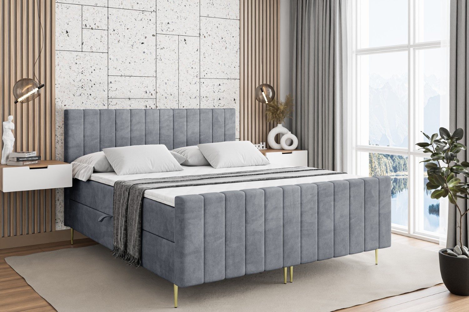ALTDECOR Boxbett EDITA-F-Z (Multipocket-Matratze H4, H3 Matratze Bonellfederung, Topper, Kopfteil)