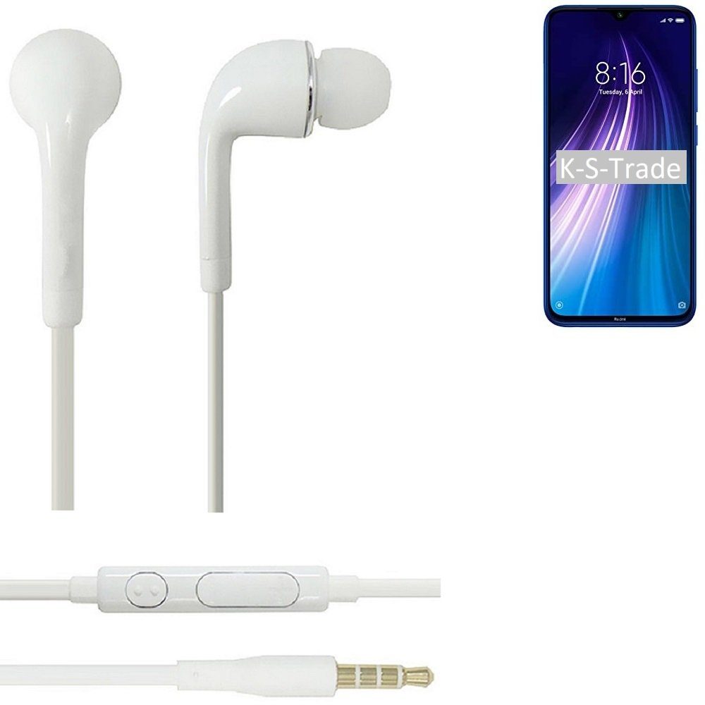 K-S-Trade für Xiaomi Redmi Note 8 In-Ear-Kopfhörer (Kopfhörer Headset mit Mikrofon u Lautstärkeregler weiß 3,5mm)