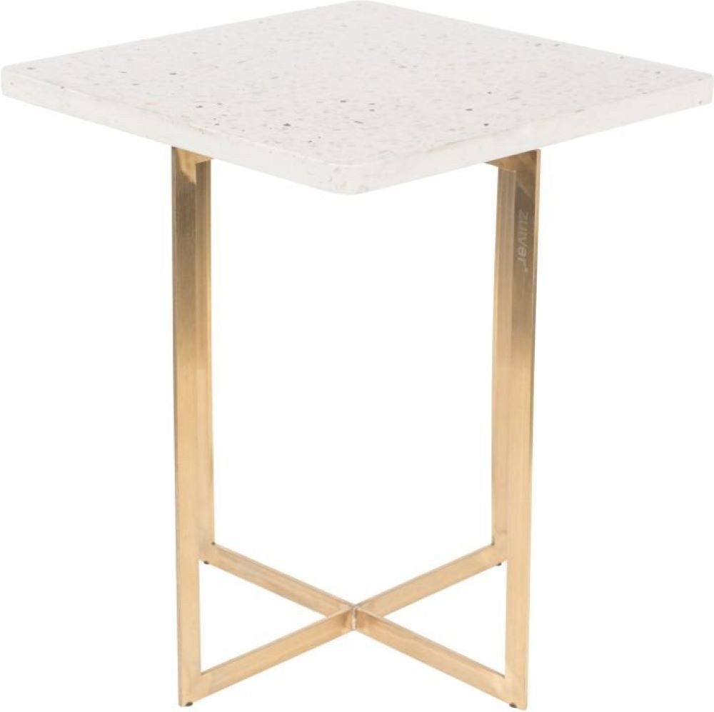 Zuiver Eckschreibtisch Beistelltisch Luigi quadratisch weiß gold 45 cm Terrazzo Eisen (Beistelltisch)