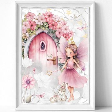 homestyle-accessoires Poster Bilder Set Kinderbilder SCHLAF GUT KLEINER ENGEL - FEEN HASEN, (5 St), Kinderbild Poster Wandbilder -Ohne Bilderrahmen-