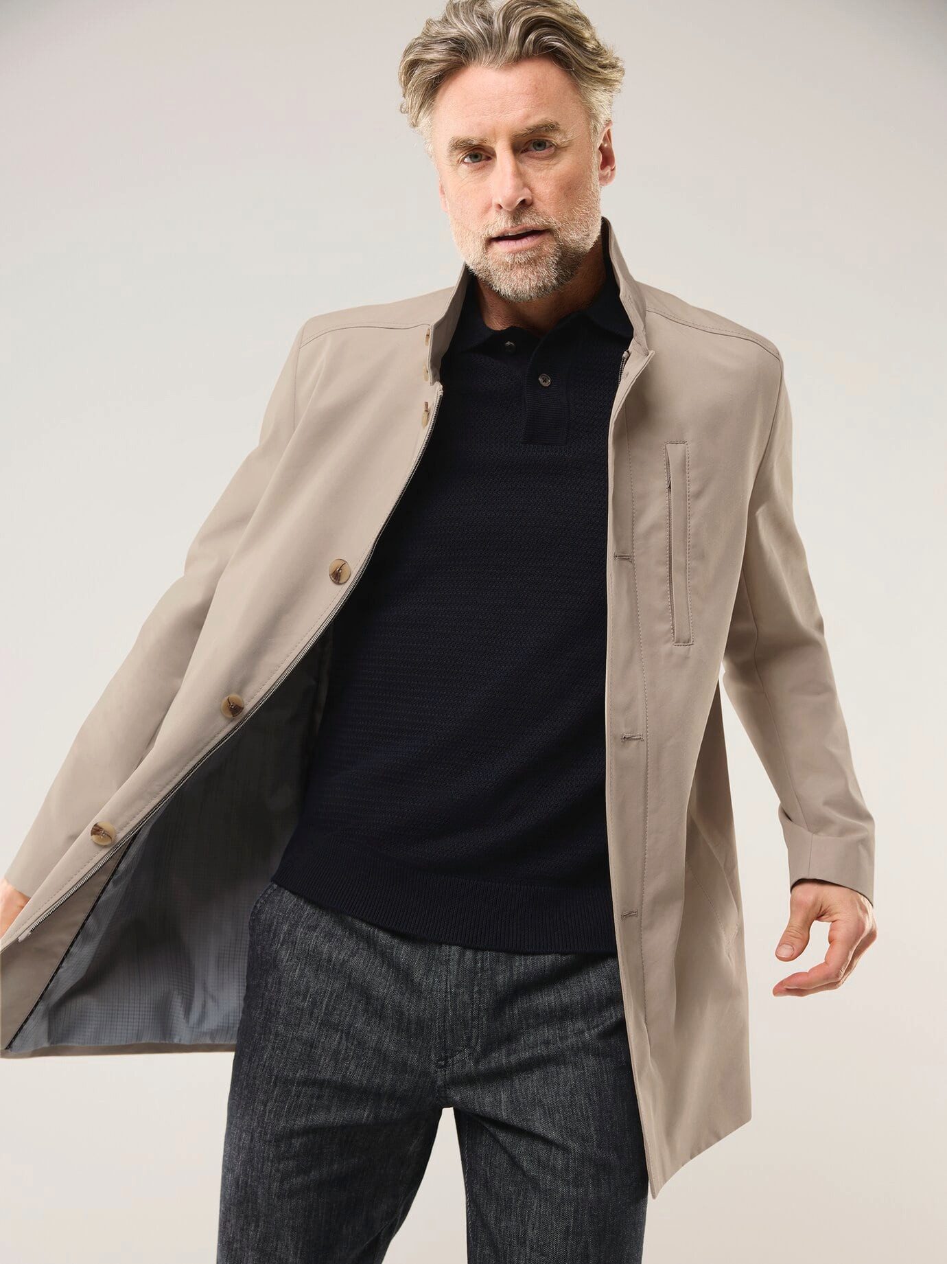 Walbusch Trenchcoat Herren Übergangsmantel Stehkragen, Stehkragen