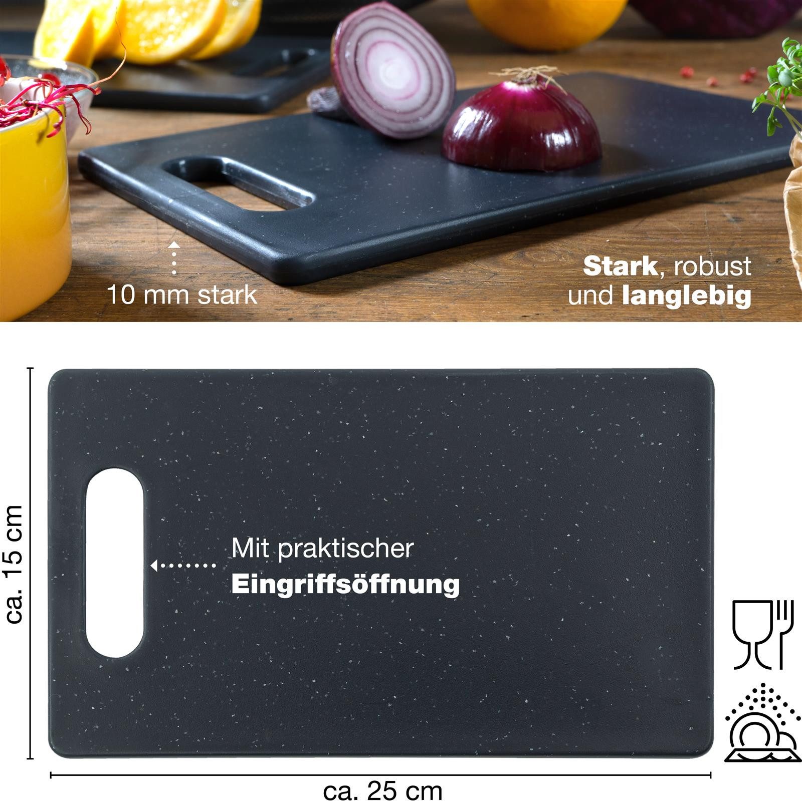 Moritz & Moritz Schneidebrett Moritz & Moritz 2x Kunststoffbrett Granitoptik Schwarz klein, Kunststoff, (Granitoptik), 25 x 15 cm - Frühstücksbrettchen - hygienisch und spülmaschinenfest