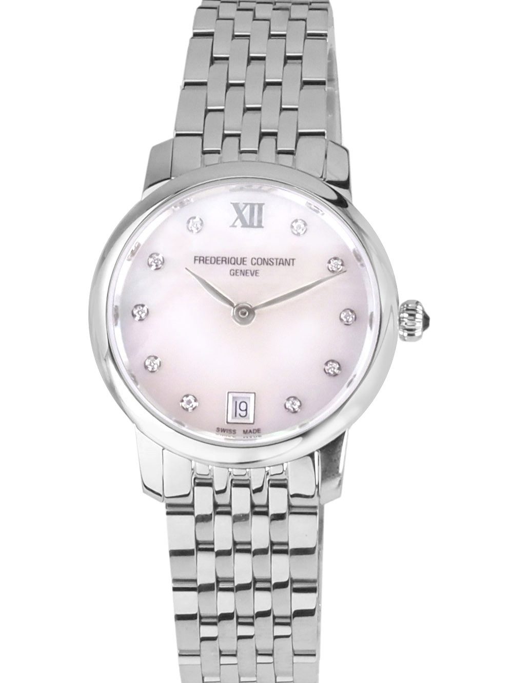 Frederique Constant Luxusuhr schweizer Damen Uhr Ultra Slim 30 mm Ø FC-220MPWD1S26B Diamanten Slim Classics, mit 8 Diamanten, Zifferblatt perlmutt