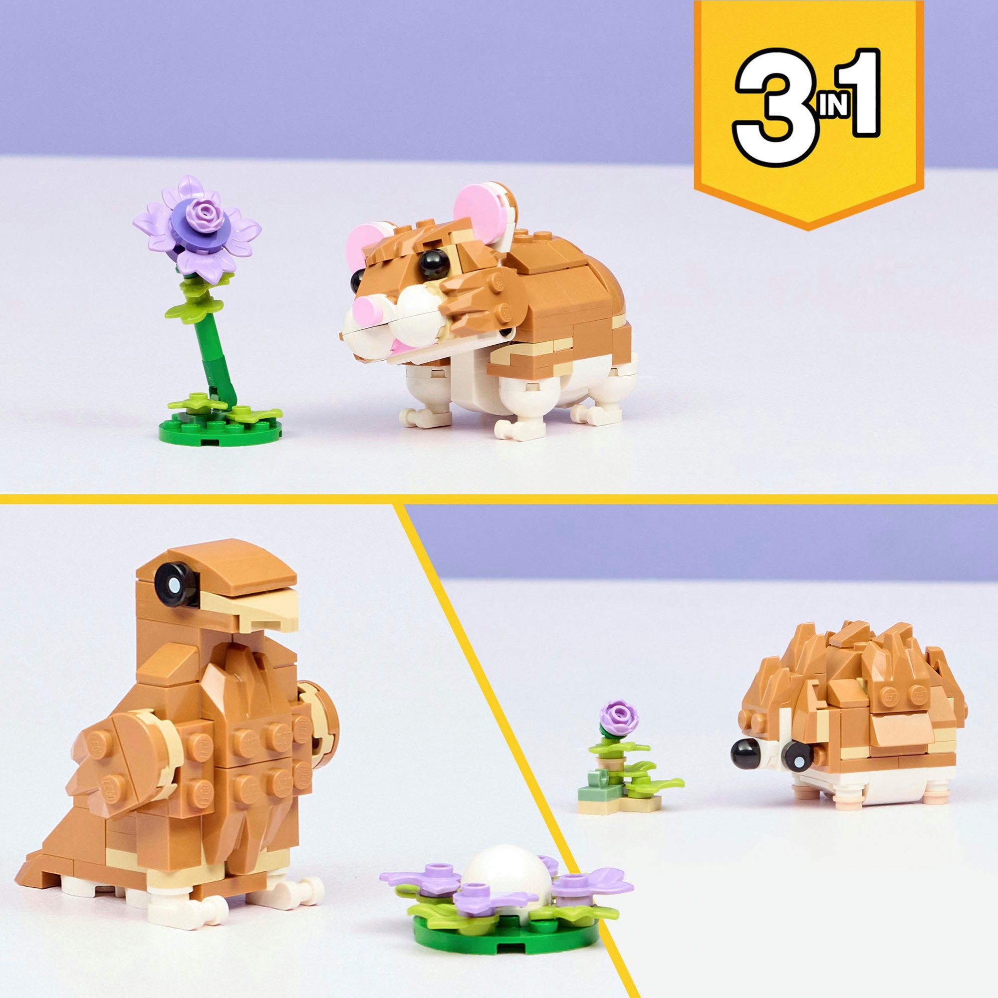 LEGO® Niedlicher Hamster mit Blume (31376), LEGO Creator Konstruktionsspielsteine, (166 St), Made in Europe