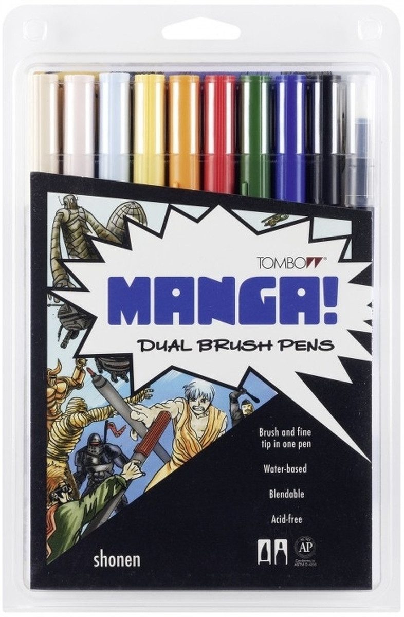 Filzstift Dual-Fasermaler ABT mit Rundspitze/Pinselspitze 10 Stifte Manga1