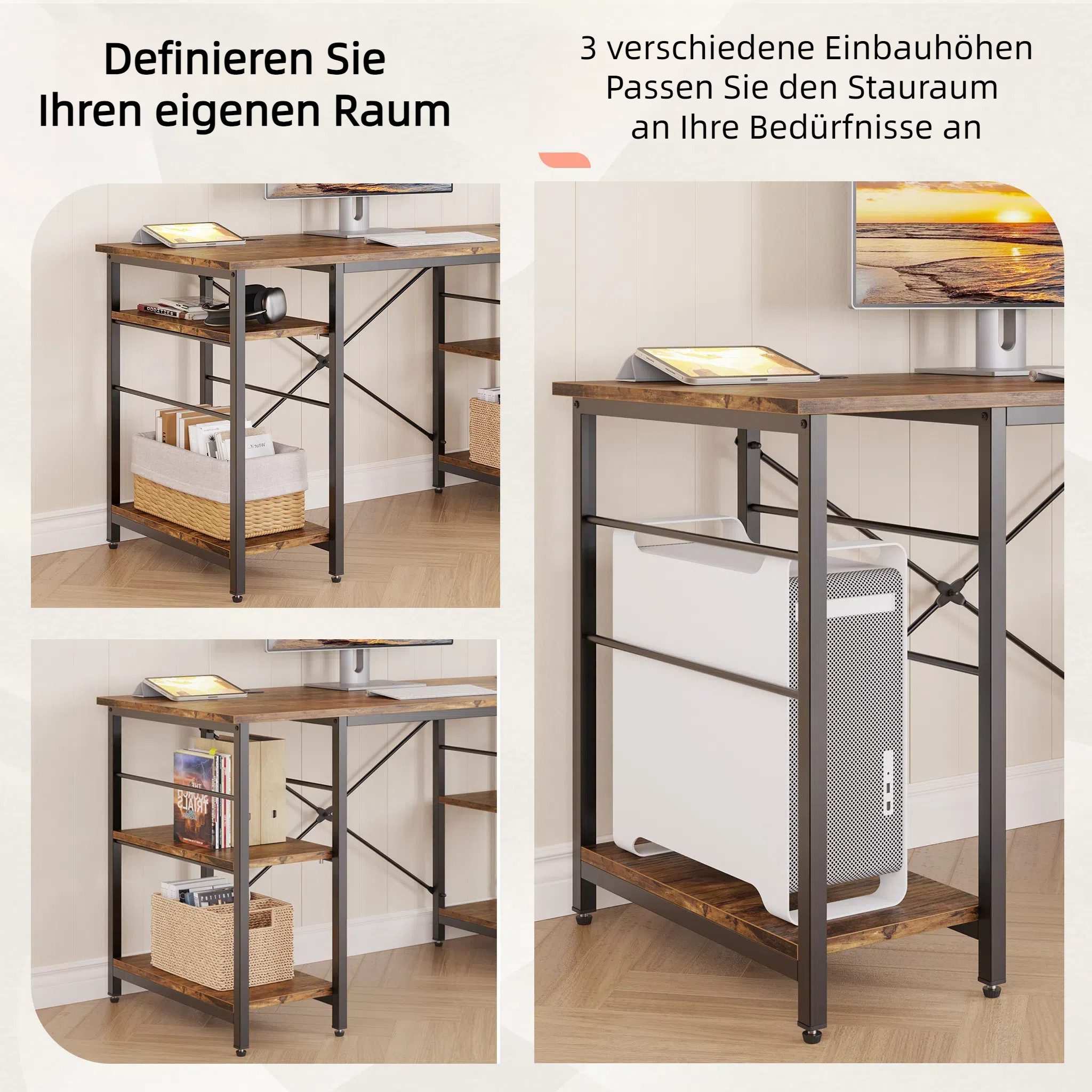 Bestier Eckschreibtisch Schreibtisch L-förm mit Regal, günstig online kaufen
