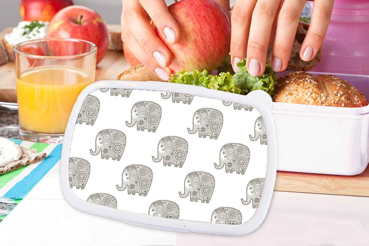 (2-tlg), Kritzelei für Mädchen Lunchbox Kinder Jungs Brotdose, und Elefant Erwachsene, MuchoWow - Brotbox für Entwurf, weiß und - Kunststoff,