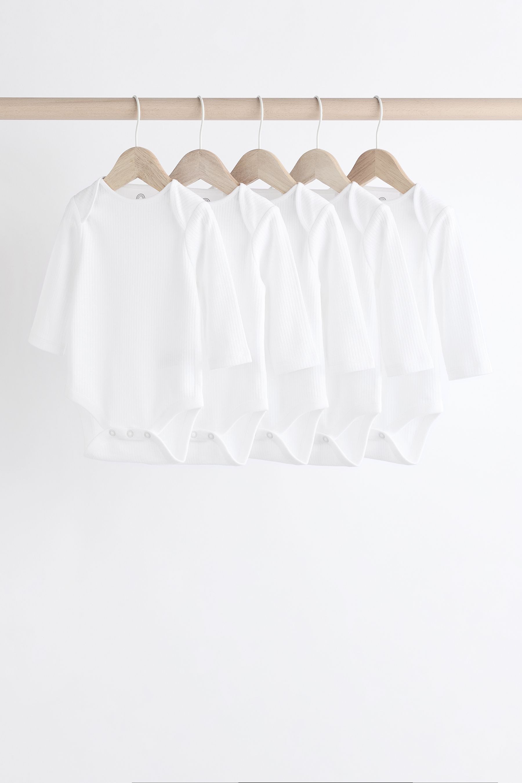 Next Langarmbody Langärmelige, gerippte Baby-Bodysuits, 5er-Pack (5-tlg)