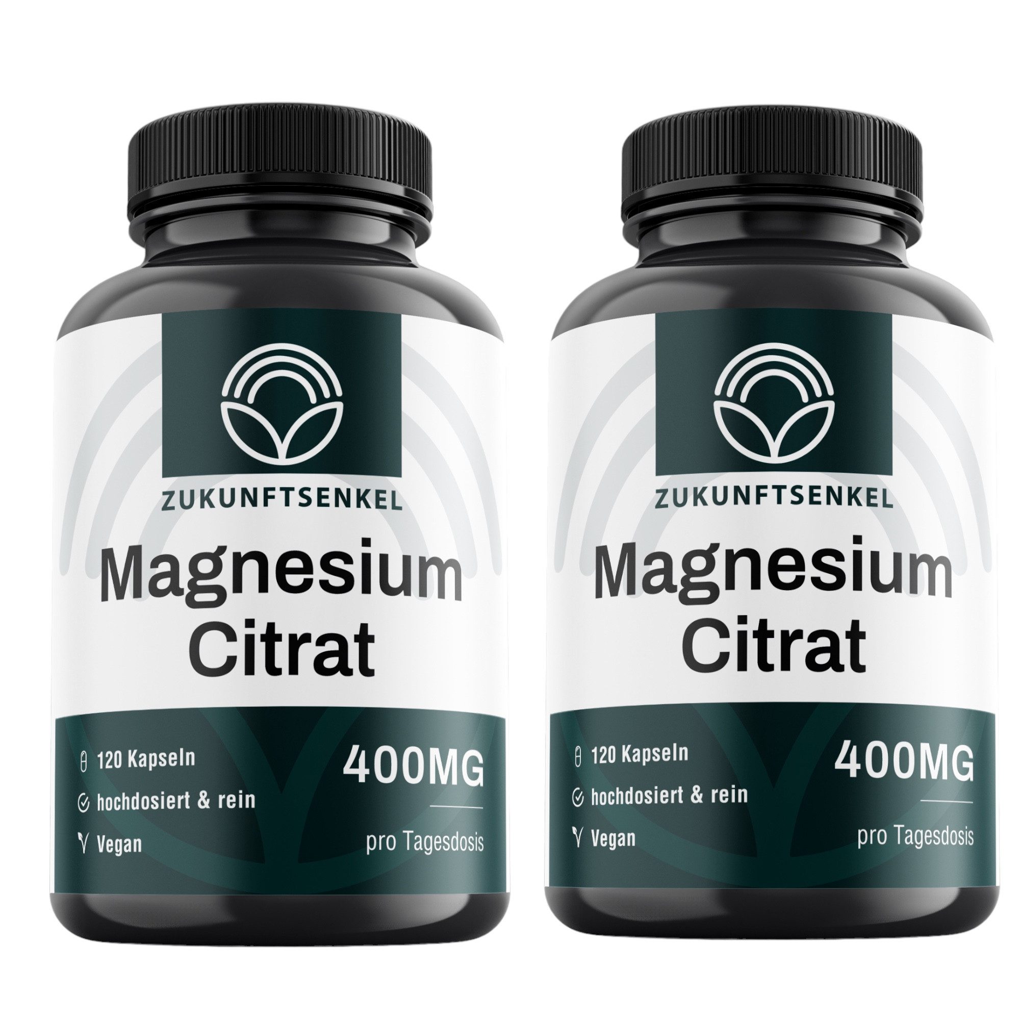 ZUKUNFTSENKEL Magnesiumcitrat Kapseln 2er Pack hochdosiert Kapseln, 8 Monatsvorrat Magnesium à 120 St., 96 g, 2 Mal 120 Kapseln, 400mg pro Kapsel