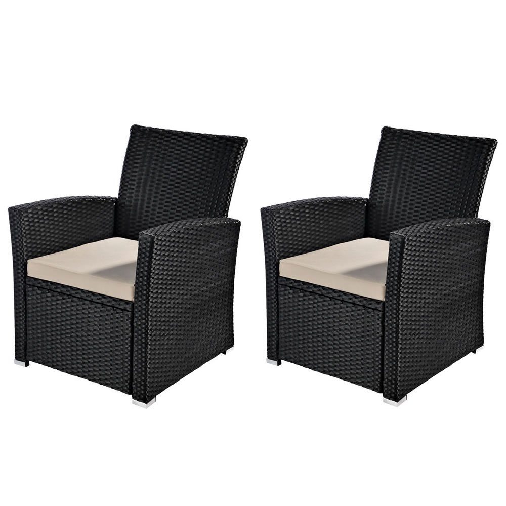 Feel2Home Gartensessel Gartensessel Rattansessel Stuhl aus Polyrattan Schwarz in ver. Sets (Set auswählbar), Polyrattangeflecht