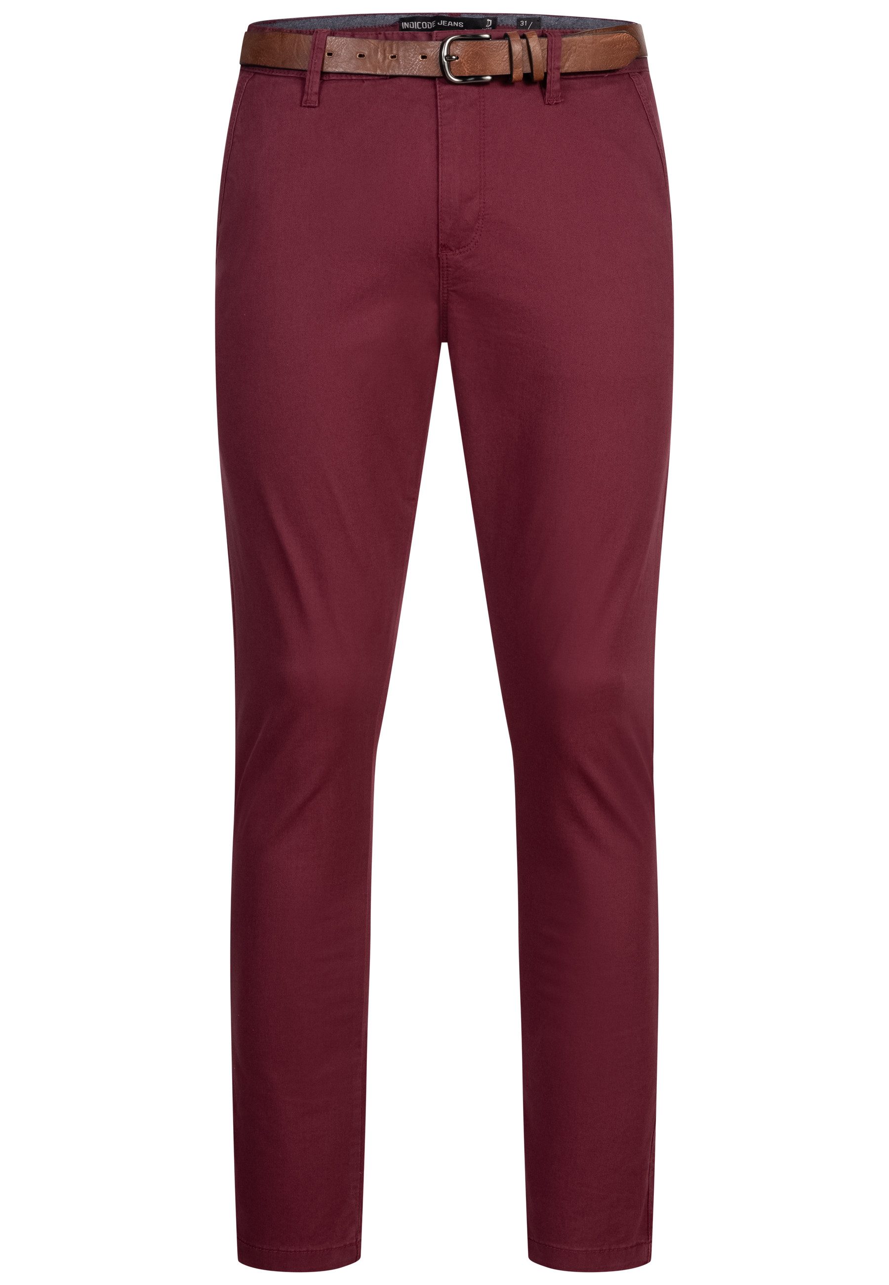 Indicode Chinohose Herren INPilli Regular-Fit Baumwollhose mit schmaler Passform mit praktischem, integriertem Gürtel