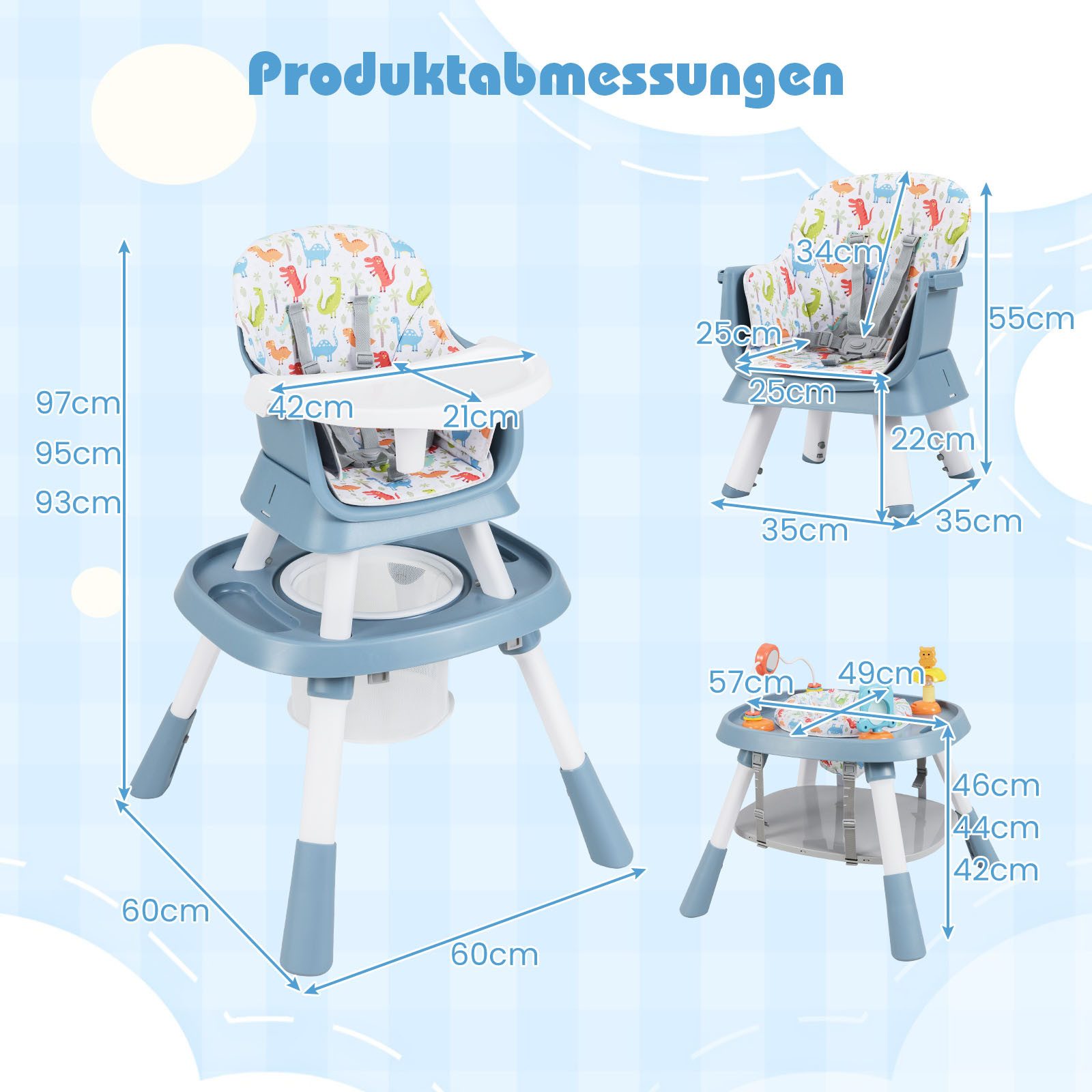 COSTWAY Hochstuhl 16 in 1 Kinderhochstuhl (1 St), Babystuhl für Kinder ab 6 Monate – Bild 4 von 5