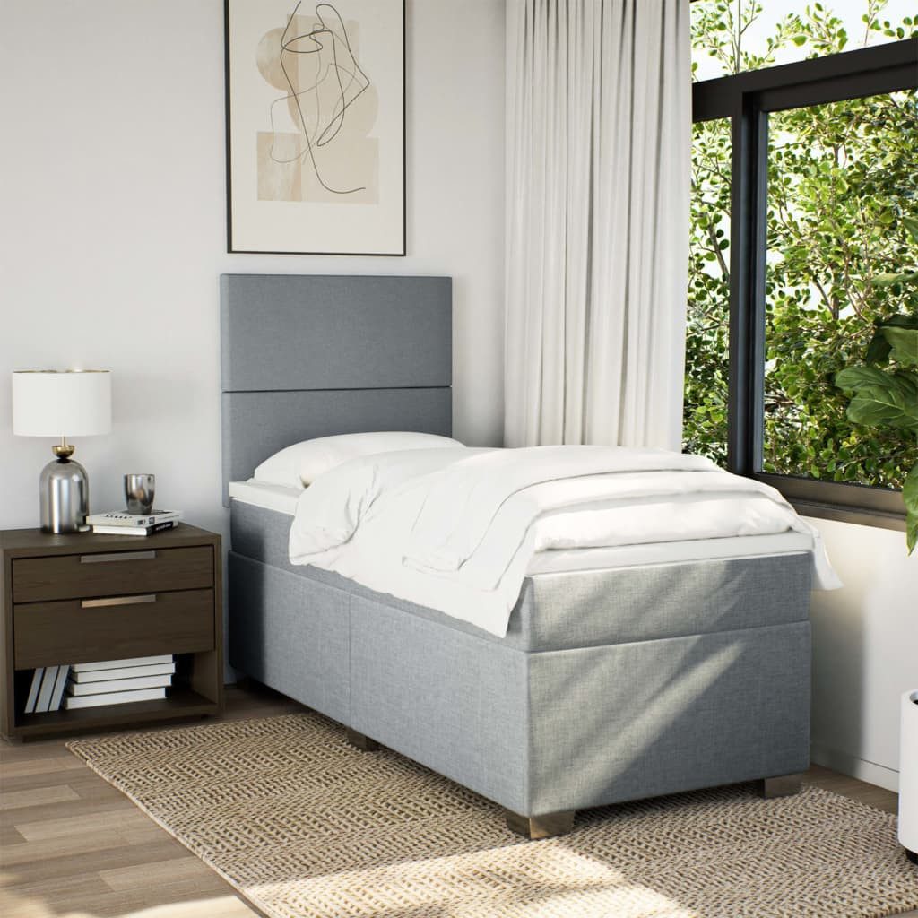 vidaXL Bett Boxspringbett mit Matratze Hellgrau 90x200 cm Stoff