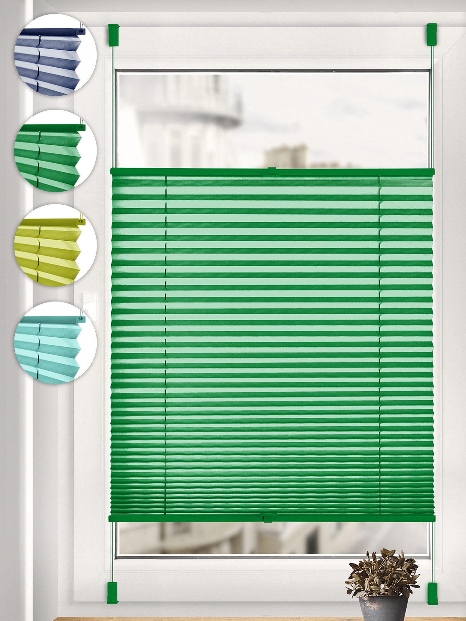 Sonello Plissee ohne Bohren Rollo Klemmfix für Fenster & Tür Lichtschutz, blickdicht, ohne Bohren, verspannt, Klemmfix, 30cm x 100cm Grün Faltrollo, Easyfix, Sonnenschutzrollo, Jalousie