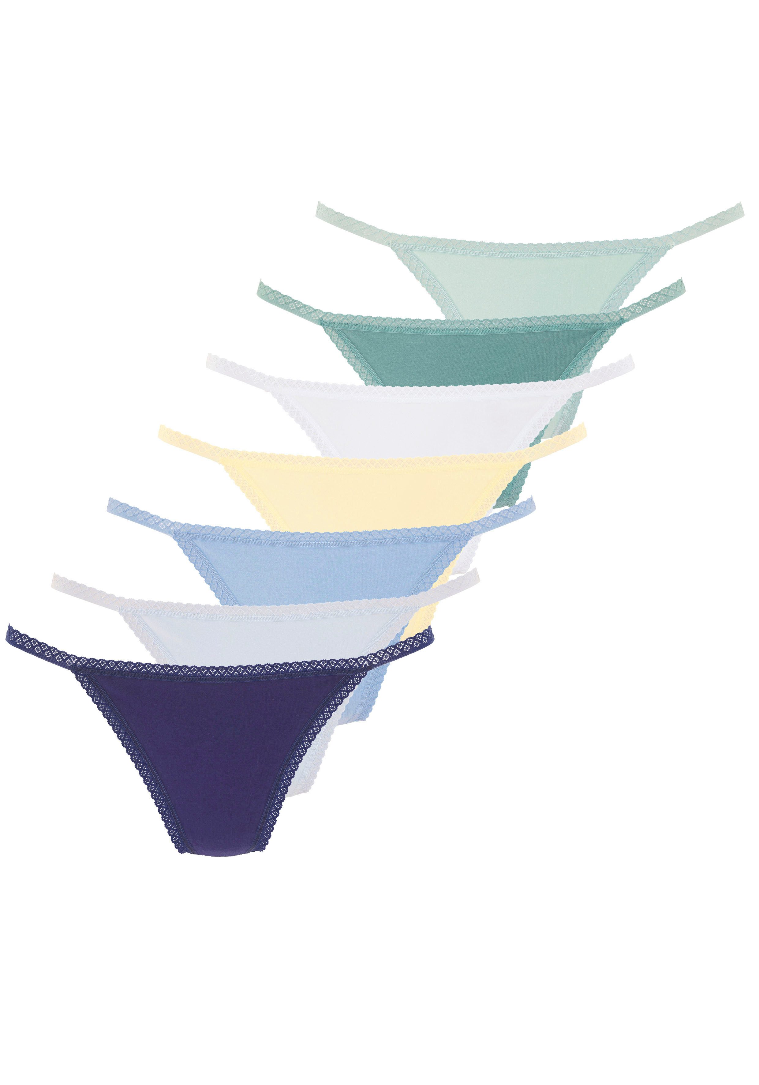 Vivance by Lascana String (7er-Pack) mit feiner Spitzeneinfassung und aus weicher Baumwollqualität