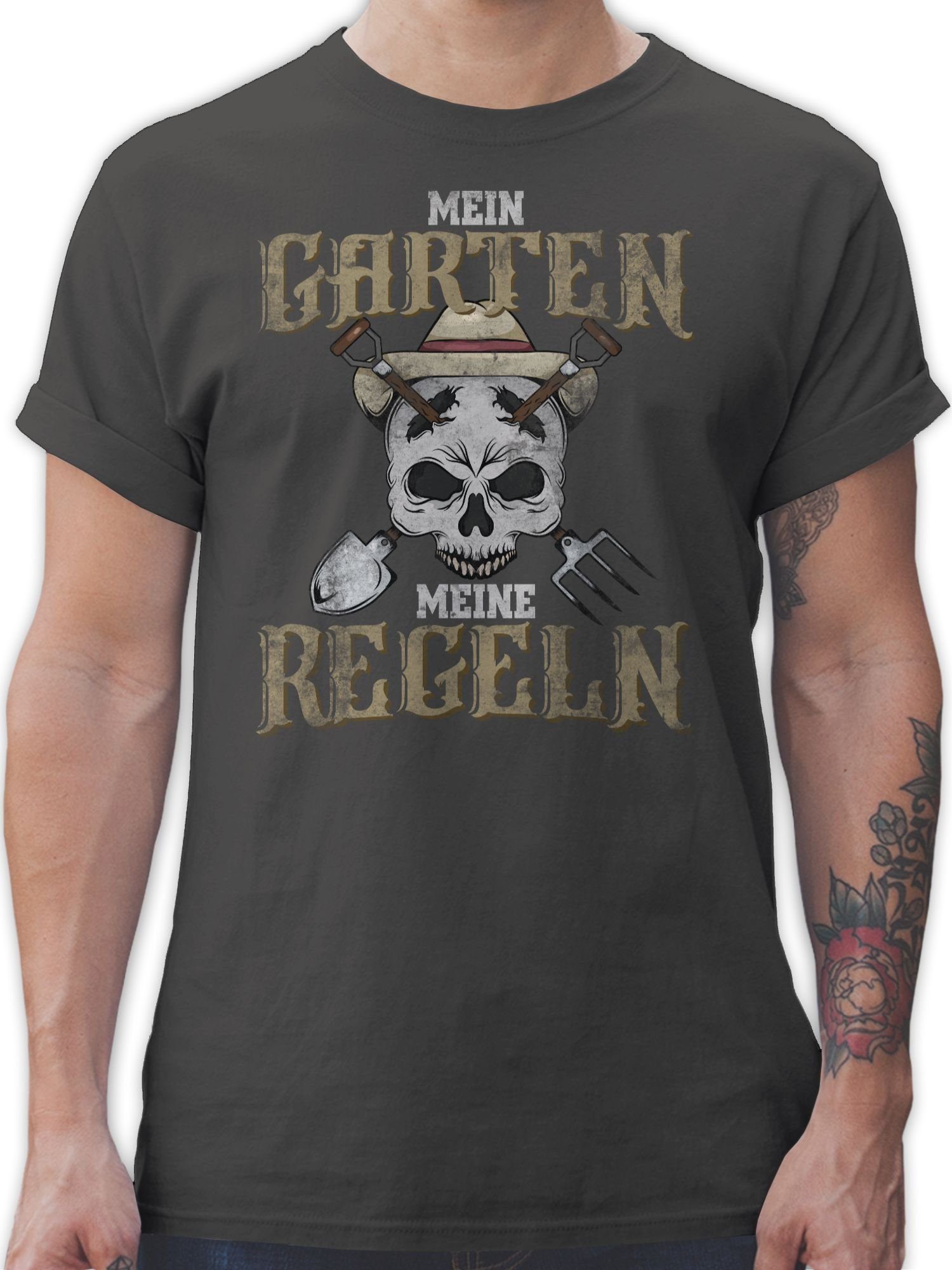 Shirtracer TShirt Mein Garten Meine Regeln Vintage Totenkopf Hobby