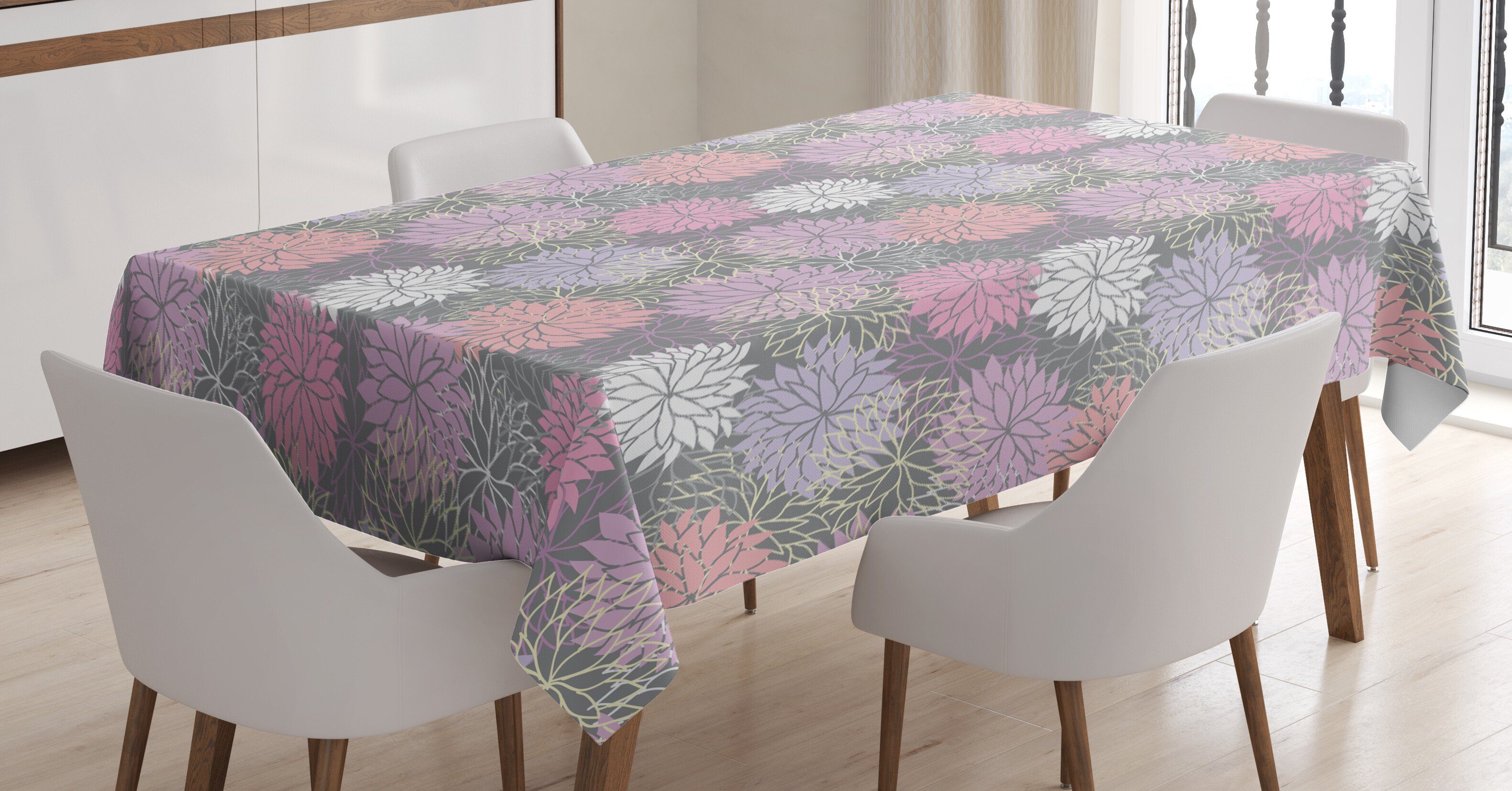 Abakuhaus Tischdecke Farbfest Waschbar Für den Außen Bereich geeignet Klare Farben, Rosa und Grau Botanischer Blossom