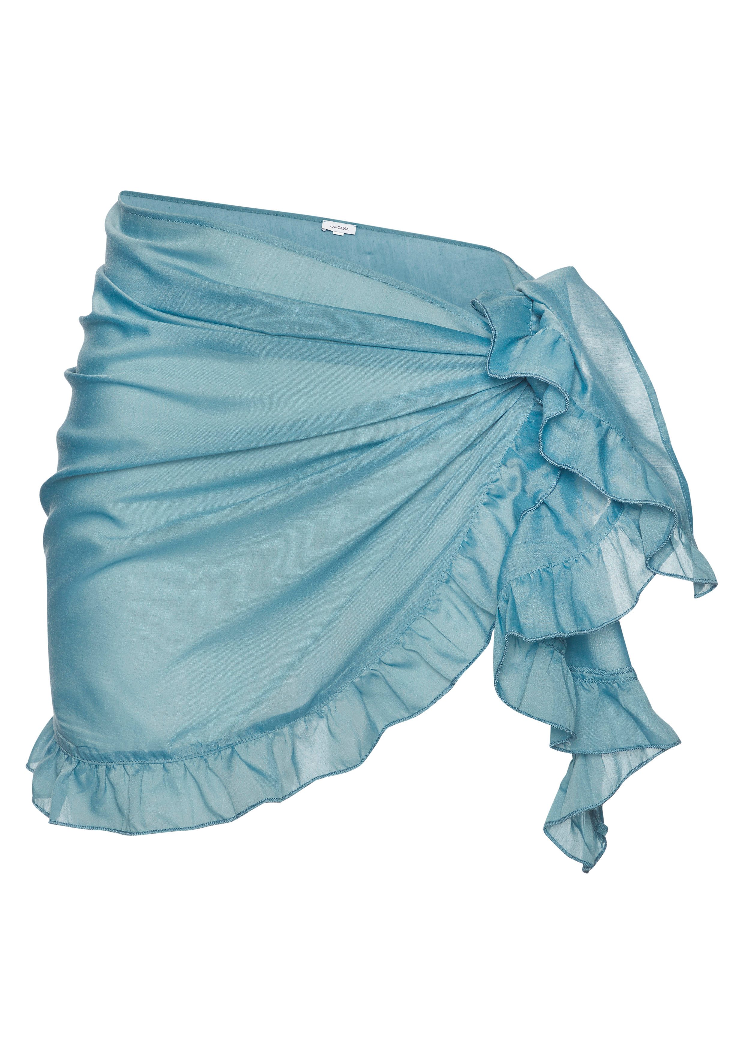LASCANA Strandrock mit Rüschenkante, leicht transparente Chiffonware Pareo, kurzer Wickelrock, Beach Cover-up