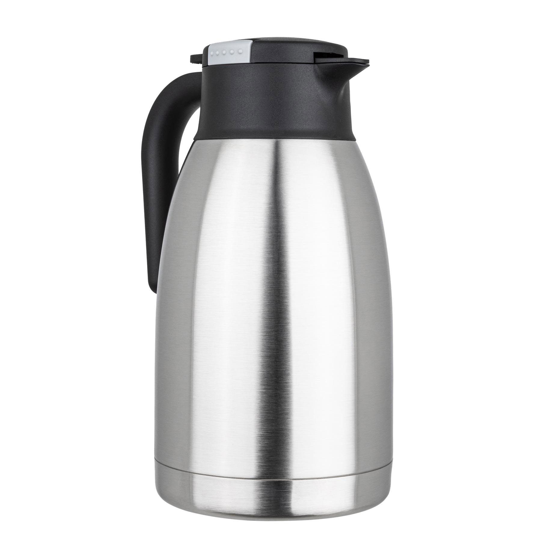 HAC24 Isolierkanne Thermoskanne Kaffeekanne Teekanne Thermo Kaffee Tee Kanne, 2 l, (1-St), Edelstahl, Einhandautomatik