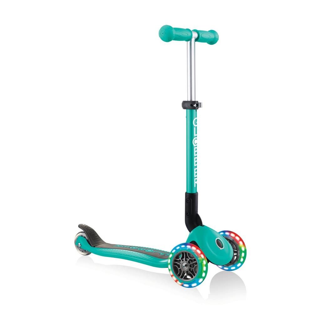 Globber Tretroller Junior Foldable Lights Kinderroller 3-rädriger Scooter, Lernfreundliches Lenksystem, Leuchtende LED-Rollen
