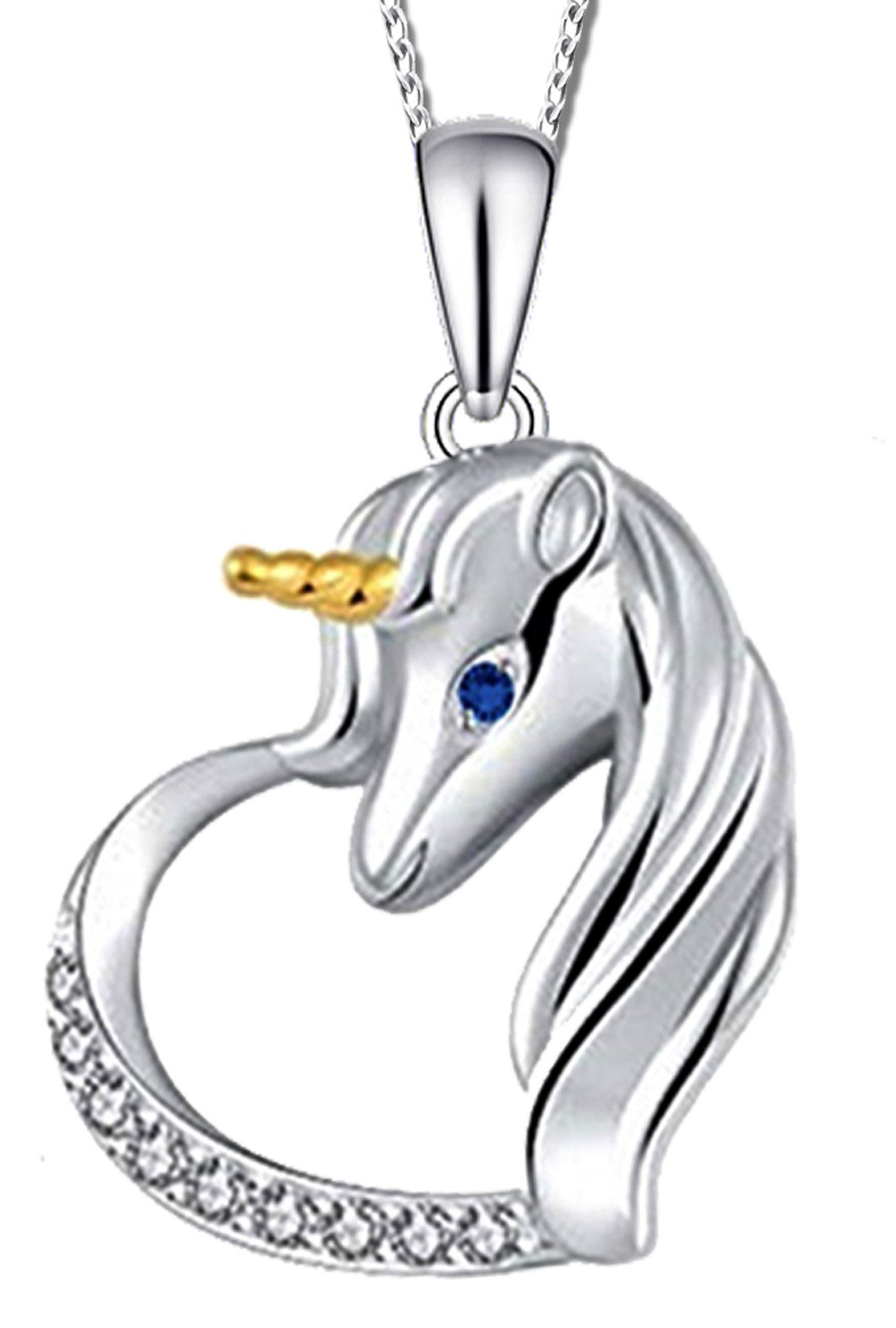 Limana Silberkette 925 Sterling Silber Pferd Einhorn Herz Kette mit Anhänger (inkl. Herz Gravur Geschenkdose), Kinderkette Mädchenkette Geschenk für Kinder Mädchen Kinderschmuck