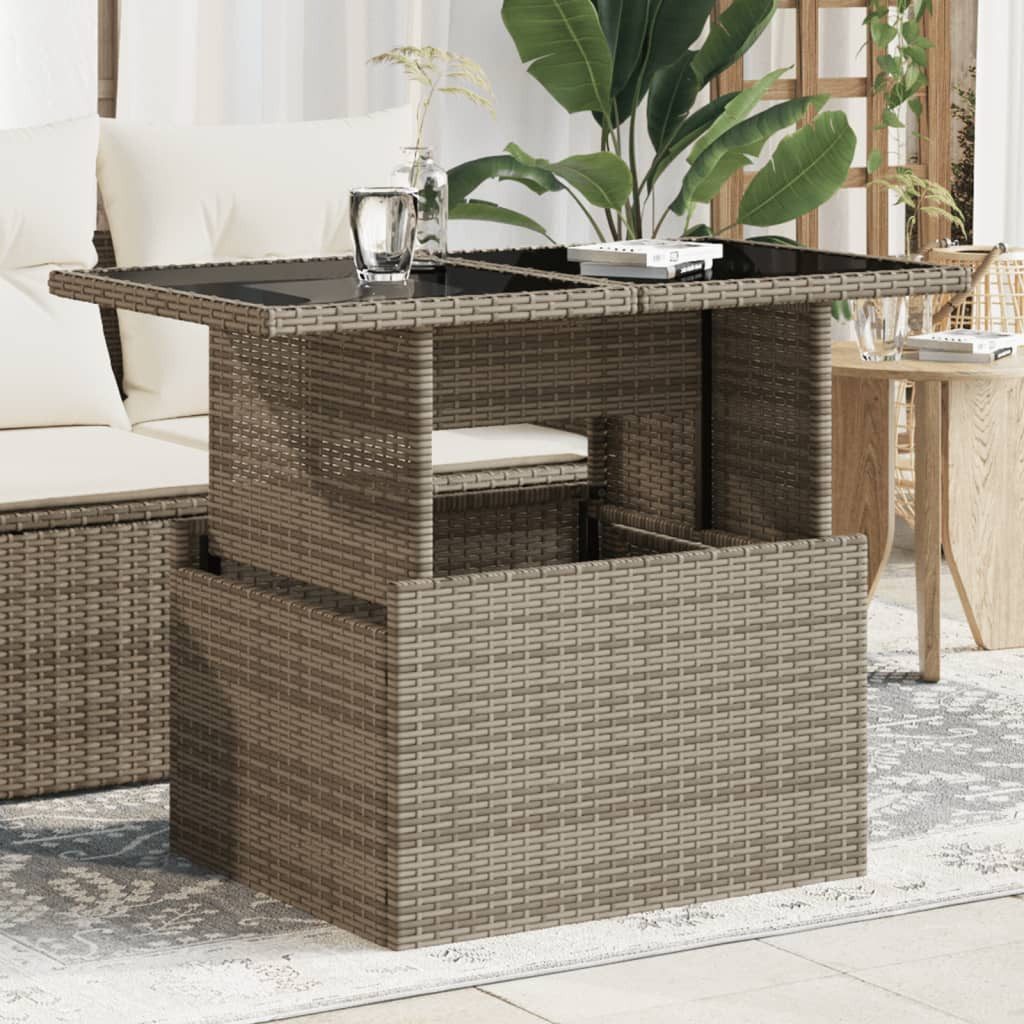 vidaXL Gartentisch NA Gartentisch mit Glasplatte Grau 100x55x73 cm Polyrattan Höhenverste